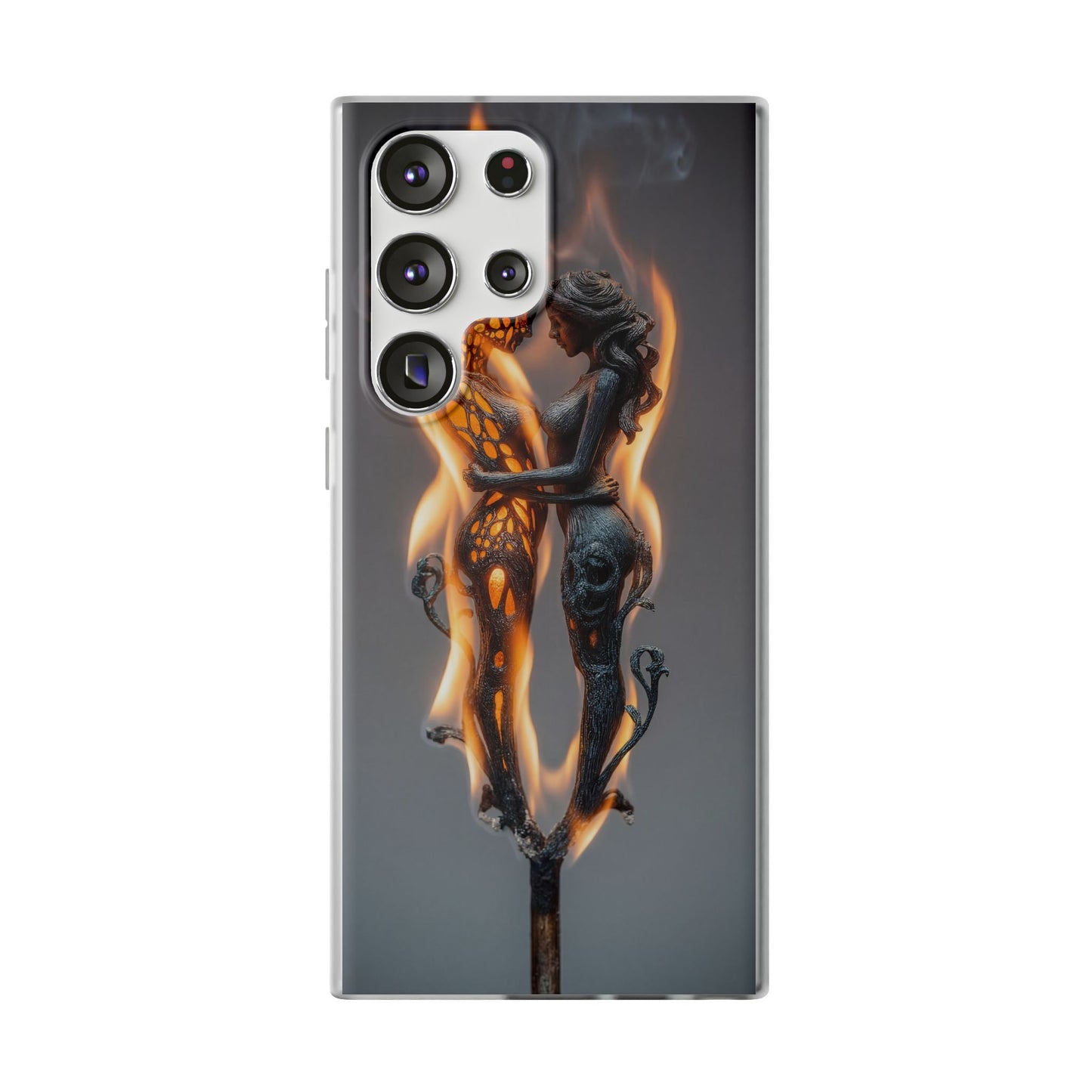 Flame-Embraced Lovers Flexi Cases – Intimate Glow Within the Fire