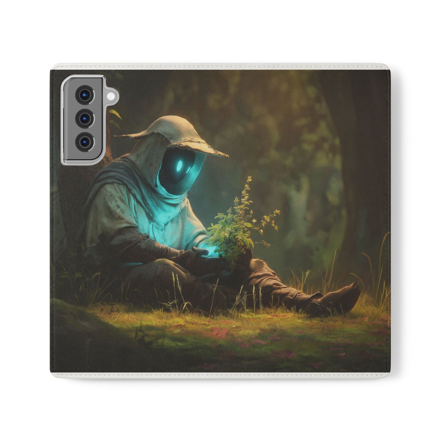 Glowing Orb Hooded Guardian Flip Cases – Bioluminescent Forest Keeper