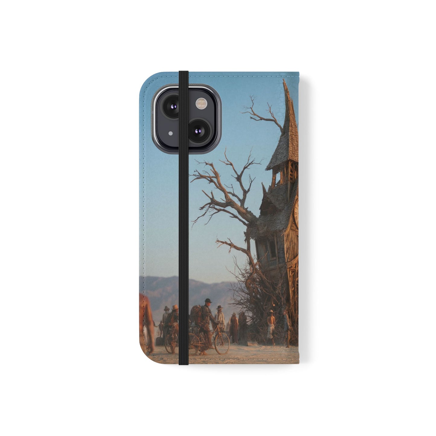 Clocktower Wanderers Flip Cases – Dusty Desert Sentinel Scene