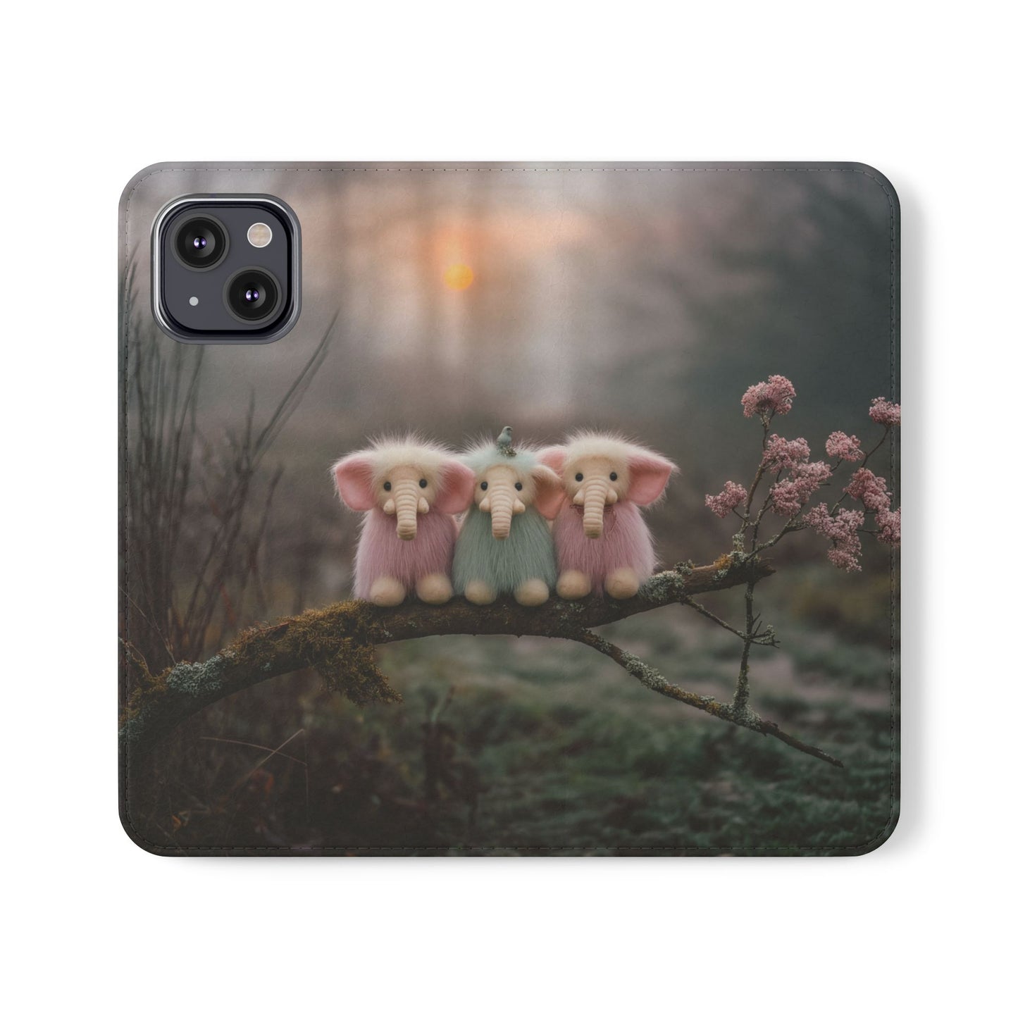 Mossy Branch Elephants Flip Cases – Pastel Fluff Guardians