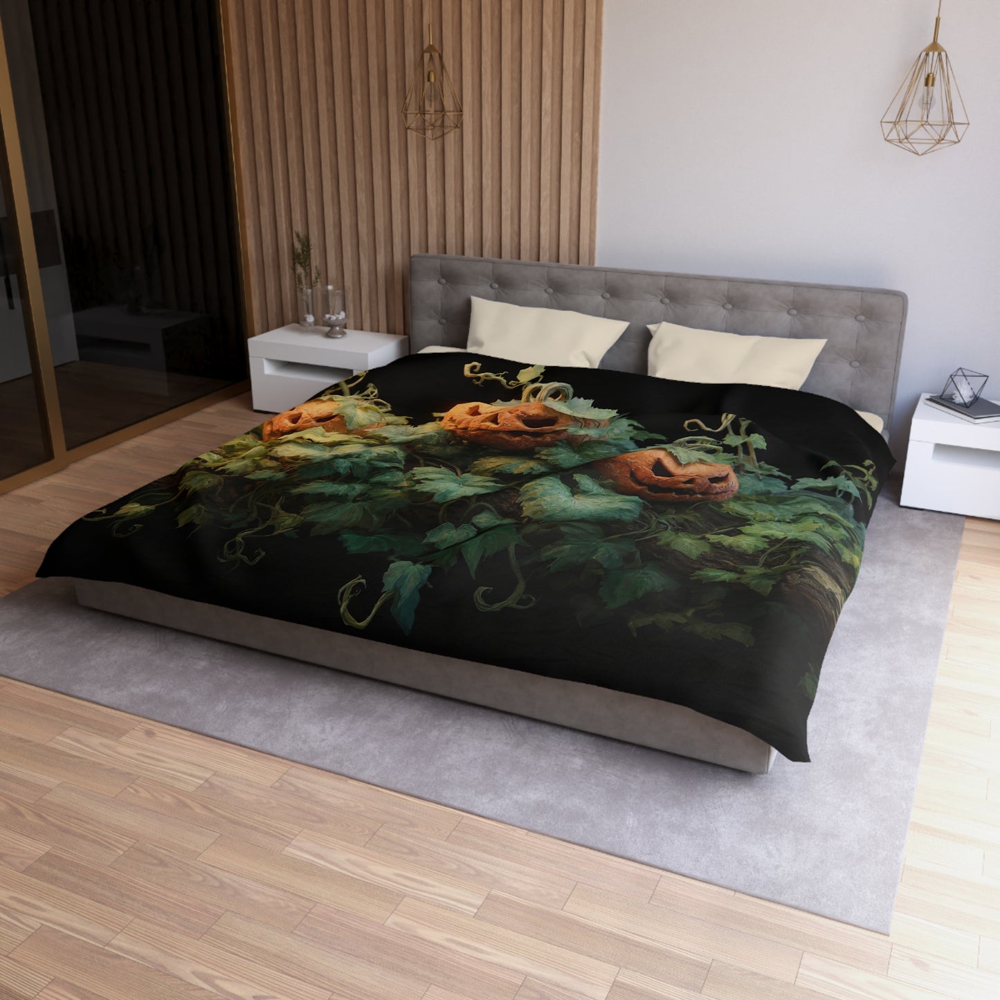 Whispering Jack-o’-Lanterns Microfiber Duvet Cover – Autumn’s Secret Glow