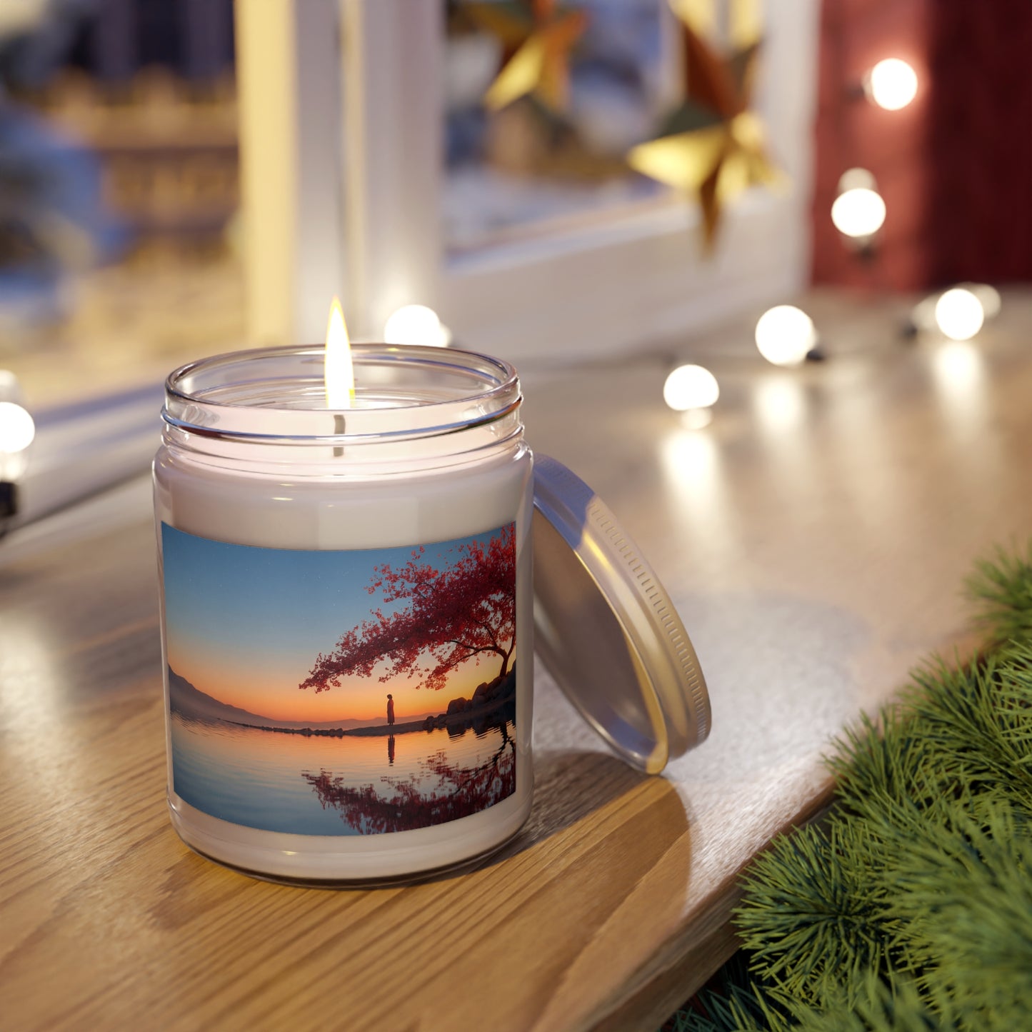 Crimson Sakura Sentinel Scented Soy Candles with White Lid, 9oz – Twilight’s Quiet Embrace