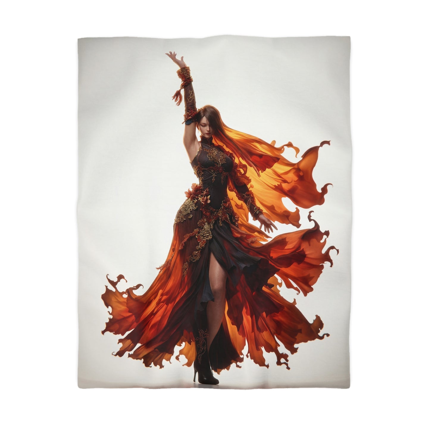 Crimson Phoenix Dancer Microfiber Duvet Cover – Flame-Woven Grace
