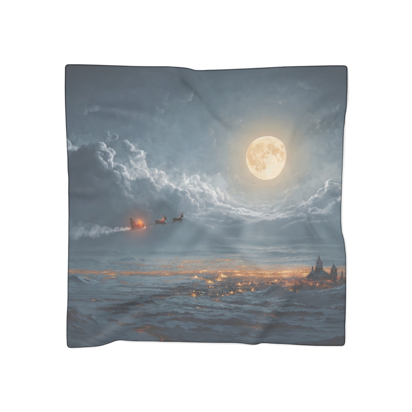Moonlit Sleigh Ride Poly Scarf – Winter’s Silent Passage Over Frost