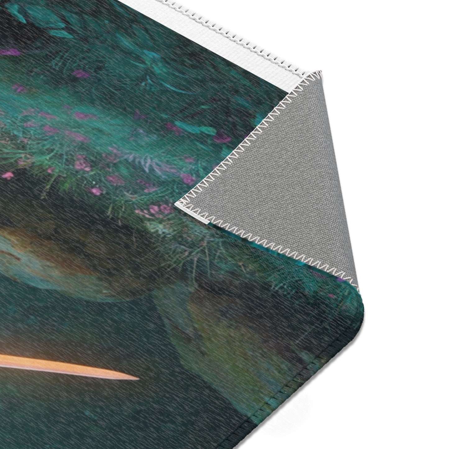 Elven Sentinel Area Rug – Twilight Grove with Glowing Blade