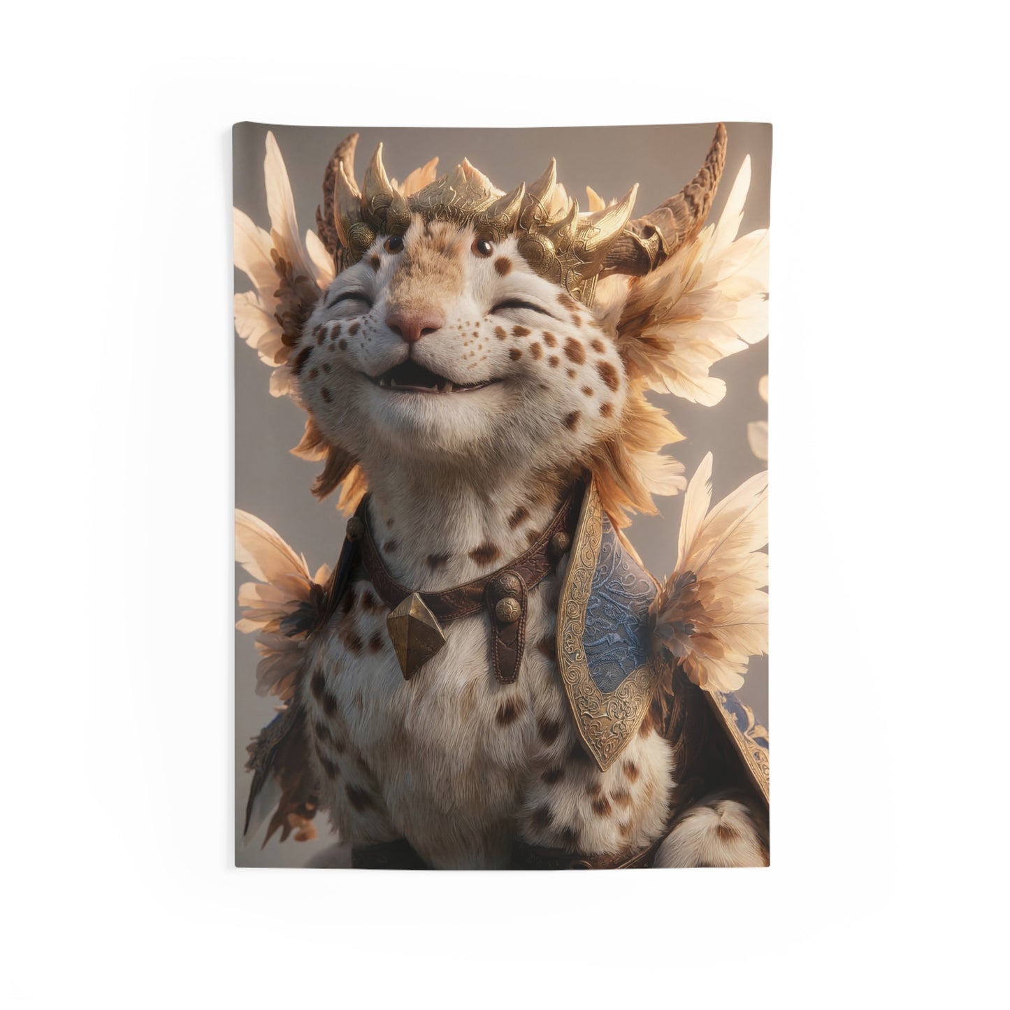 Golden Crowned Cat Sentinel Indoor Wall Tapestries – Radiant Feline Sovereign