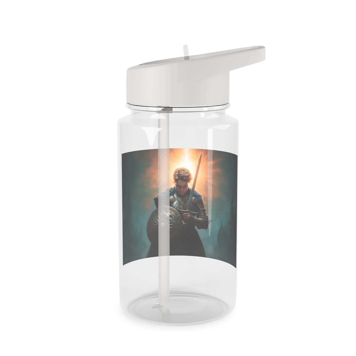 Dawn-Clad Sentinel Tritan Water Bottle – Radiant Resolve in Shadowed Towers