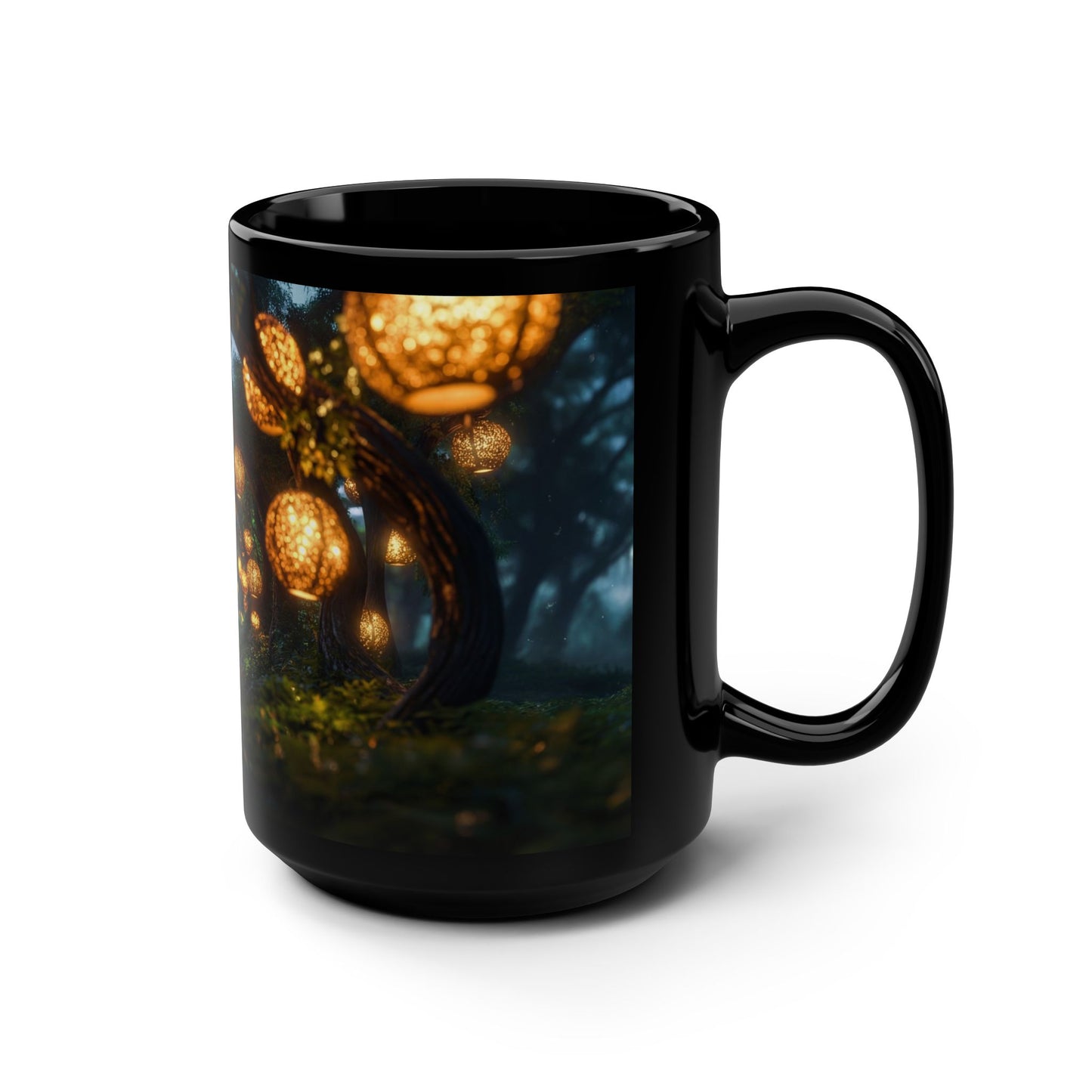 Title: Lantern Forest Girl Mug, 15oz – Golden Canopy Pathway Art