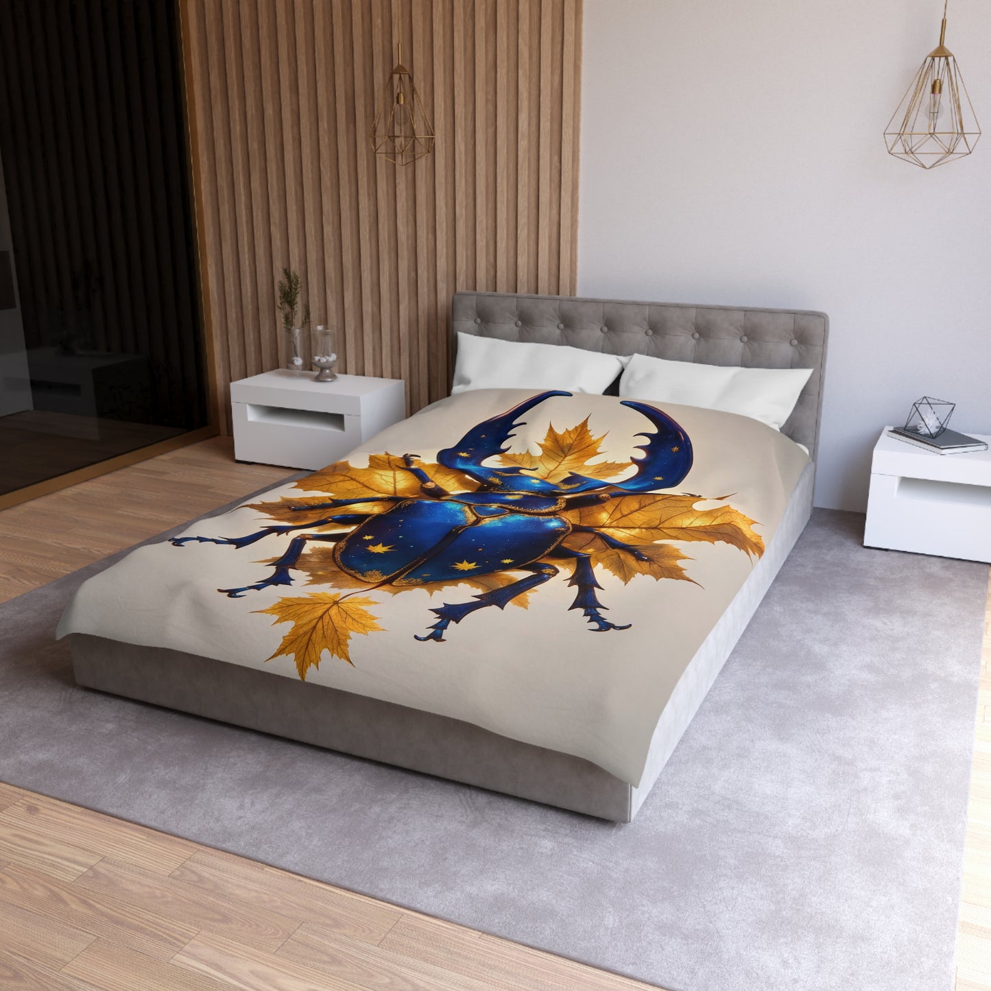 Celestial Beetle Microfiber Duvet Cover – Night Sky Amidst Autumn Leaves