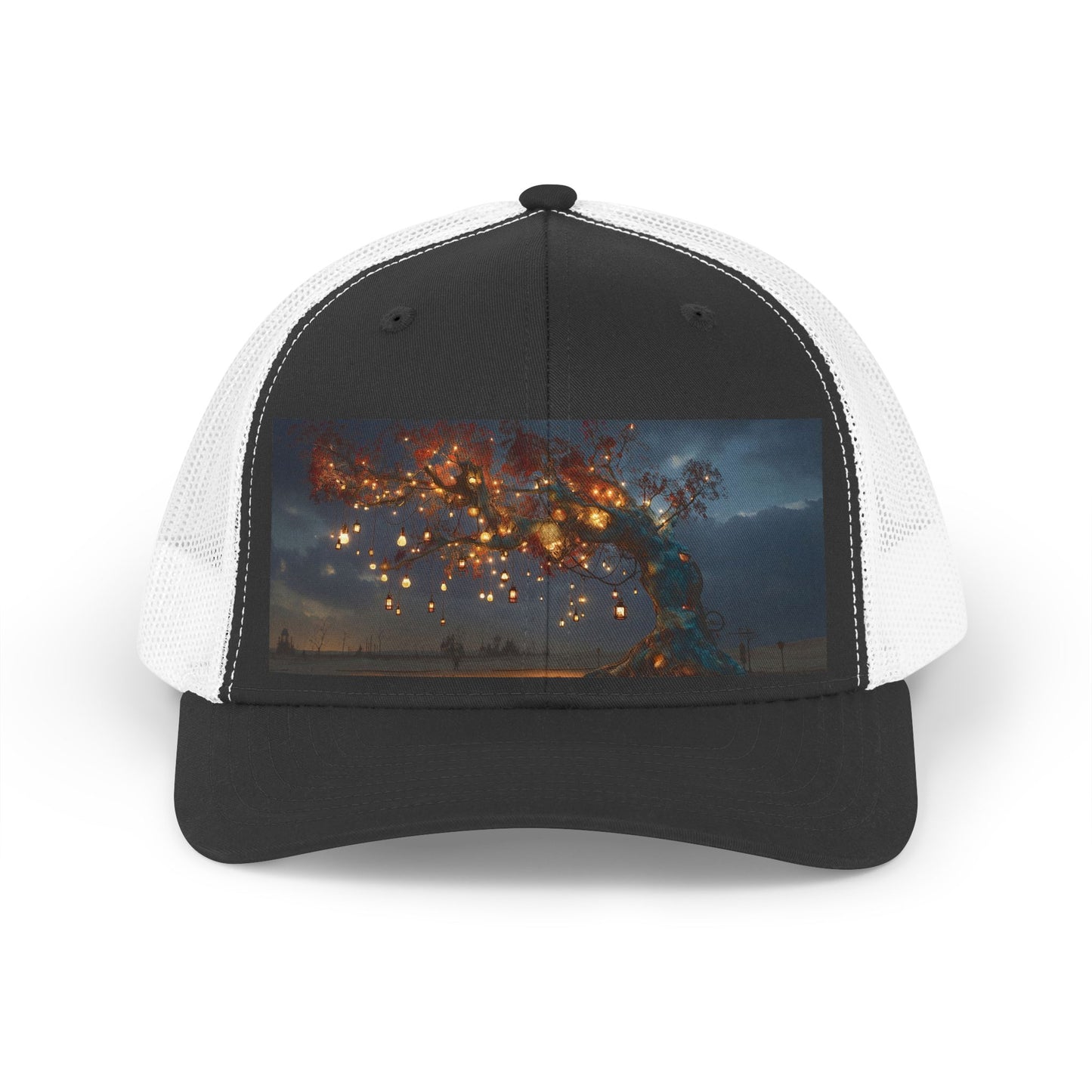 Lantern Tree Trucker Retro Hat – Blue Bark Nightlight Canopy