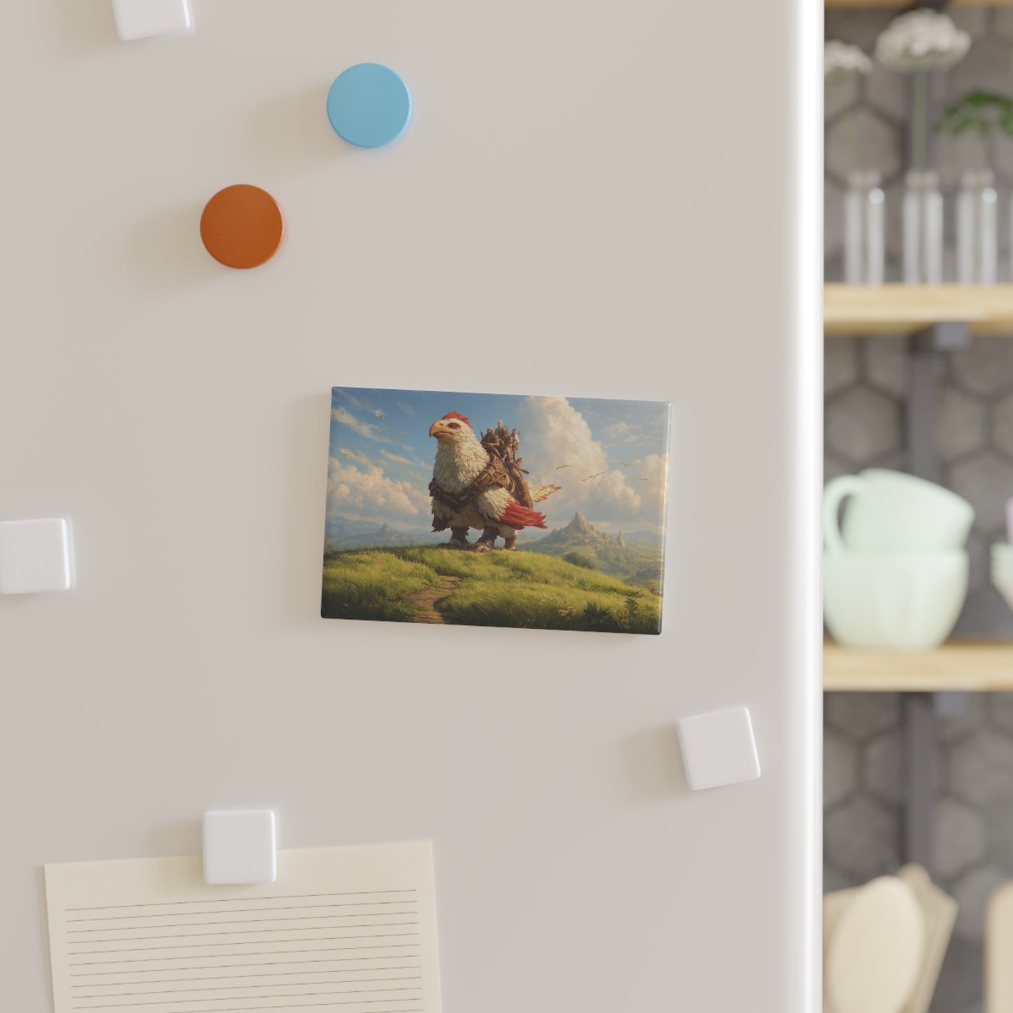 Skyborne Sentinels Button Magnet, Rectangle (1 & 10 pcs) – Sunlit Eagle Ride Over Rolling Hills