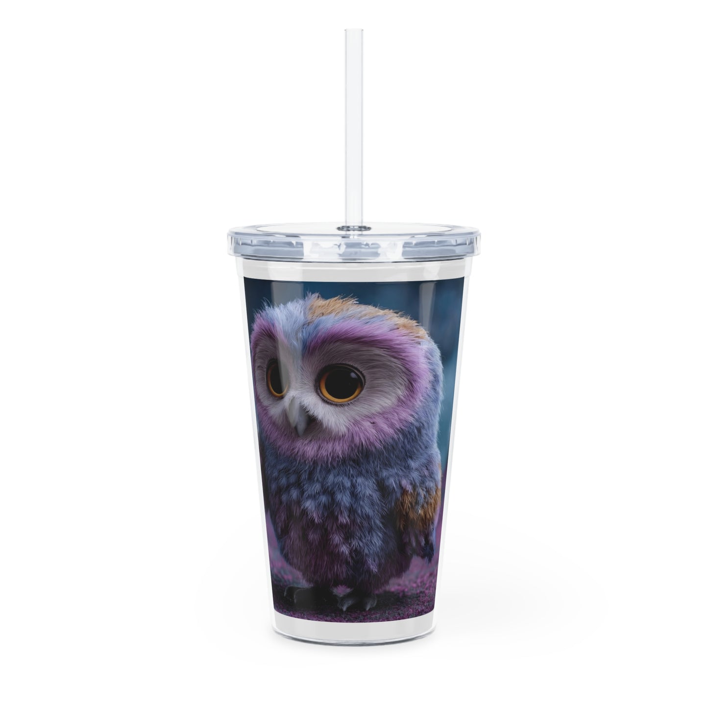 Velvet Owl with Heart Plastic Tumbler with Straw – Midnight Whimsy in Soft Hues