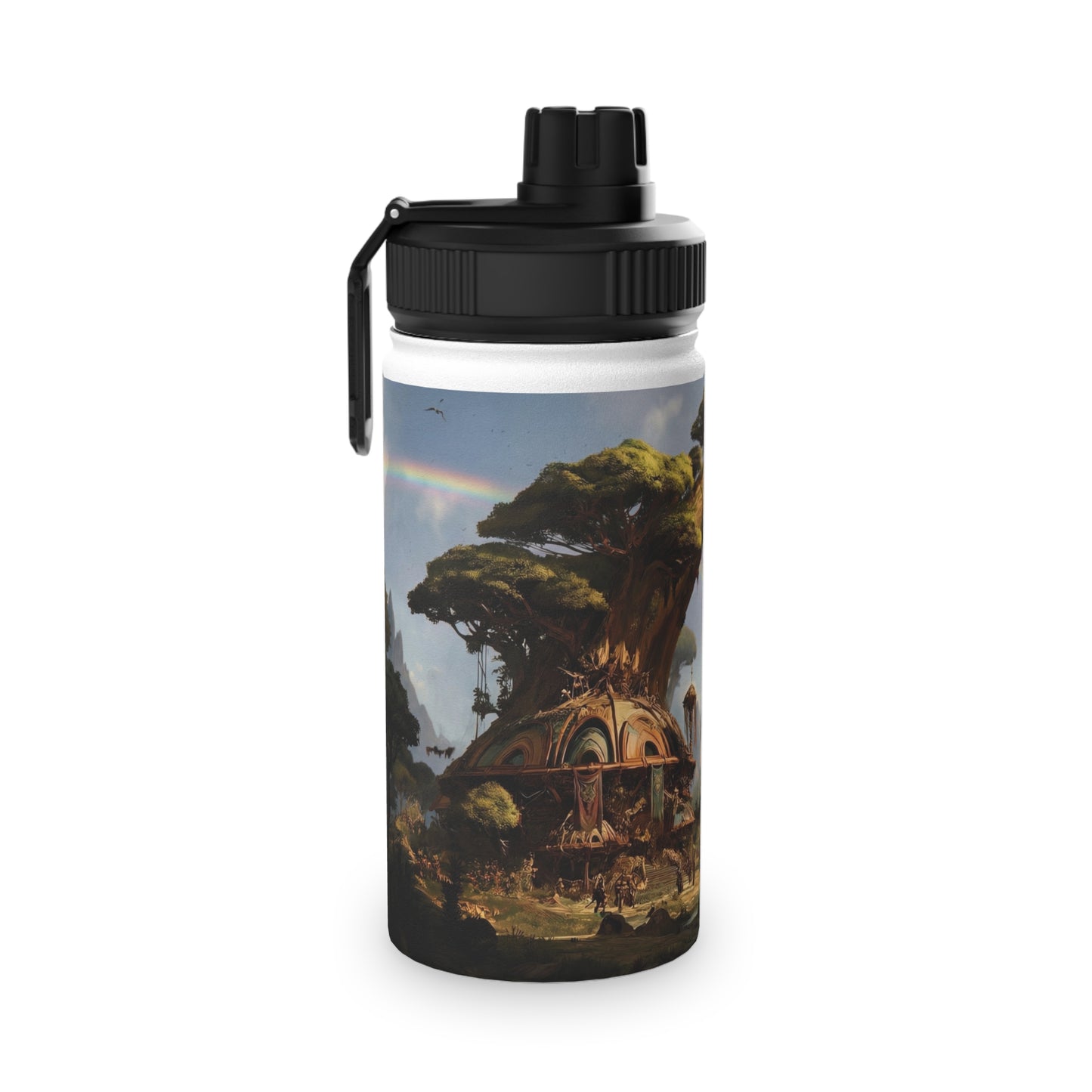 Tree Bridge Sanctuary Stainless Steel Water Bottle, Sports Lid – Where Two Rainbows Meet