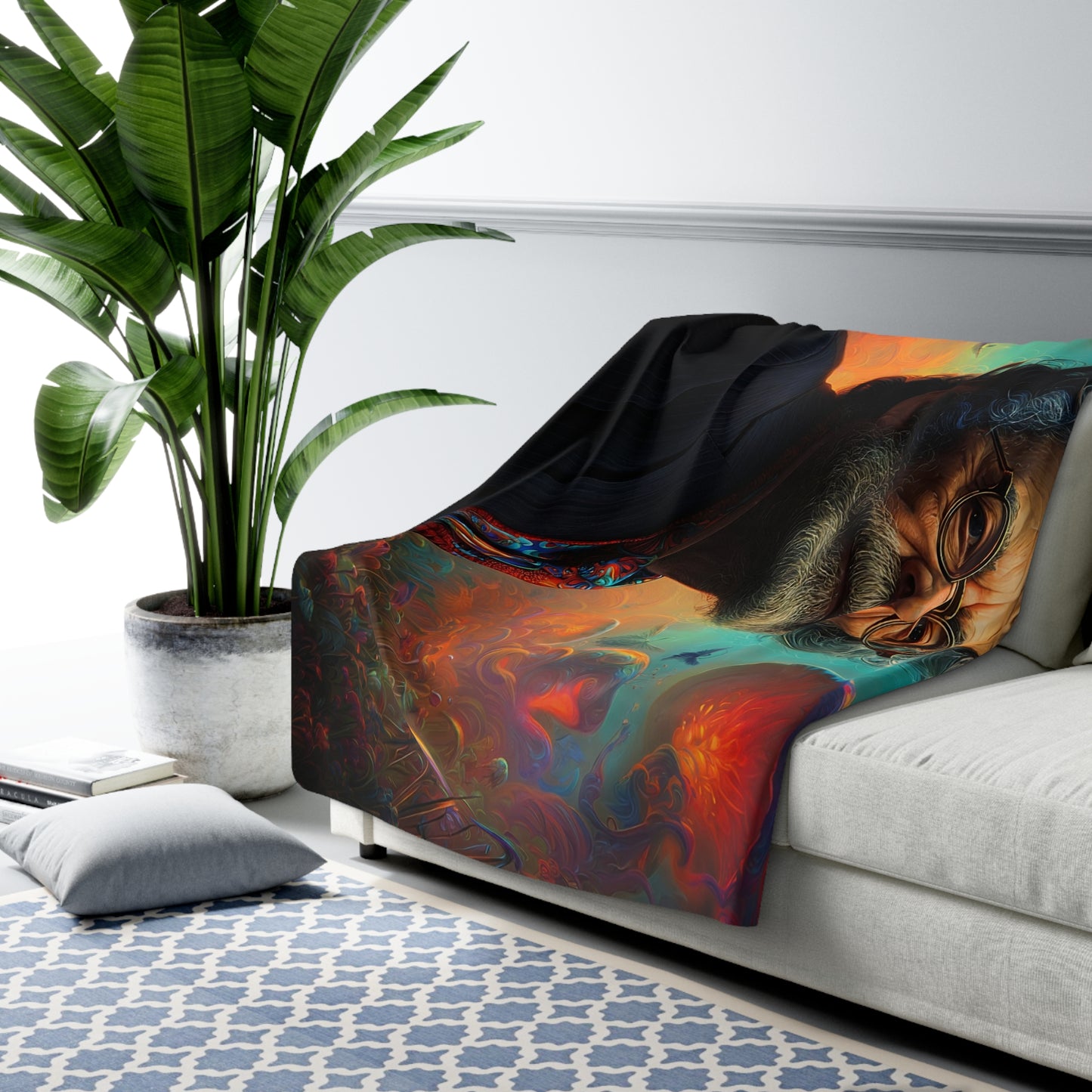 Twilight Meadow Sage Blanket – Where Mushrooms Glow and Birds Duet