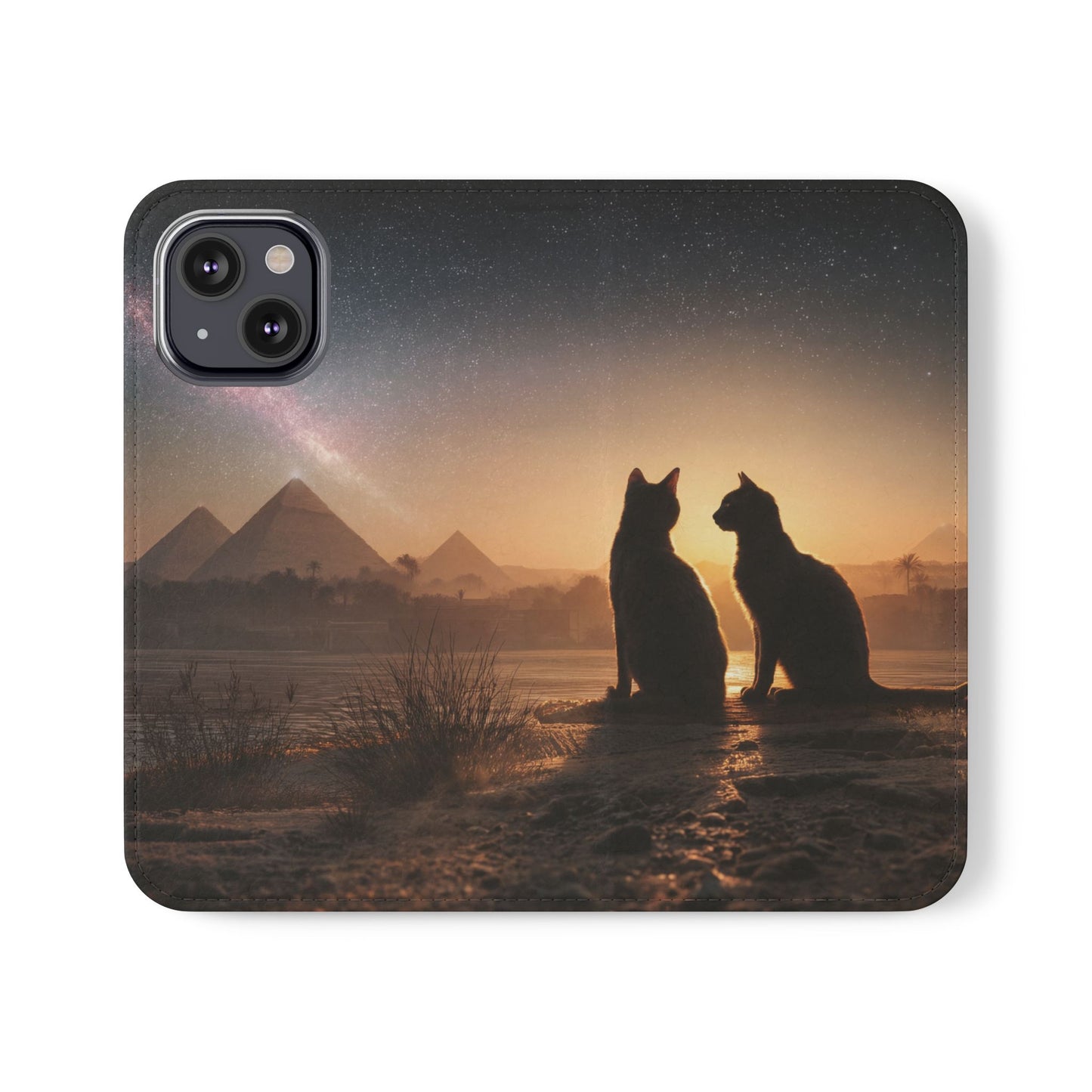 Pharaoh Cats Flip Cases – Starry Nile Guardians on the Bank