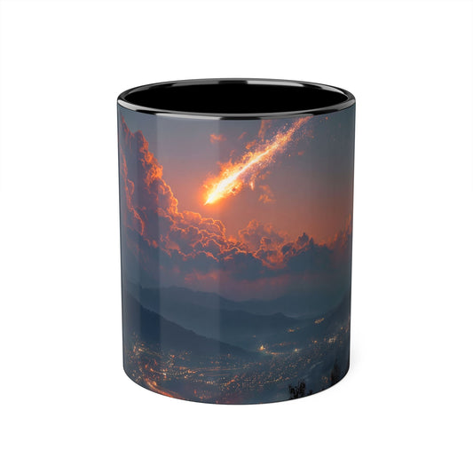 Meteor Over Valley Accent Mugs, 11oz – Fiery Skyfall from Twilight Cliffs