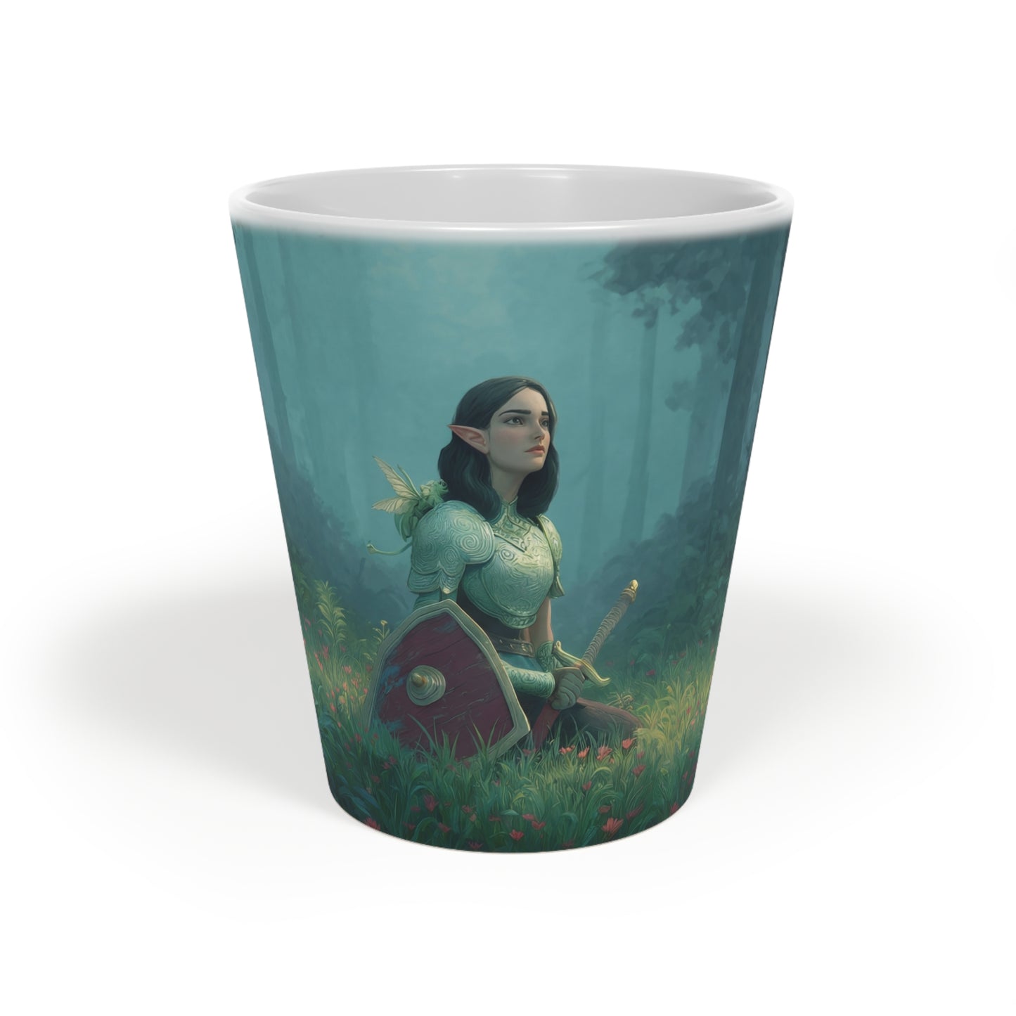 Forest Sentinel Latte Mug, 12oz – Emerald Grove Guardian Portrait