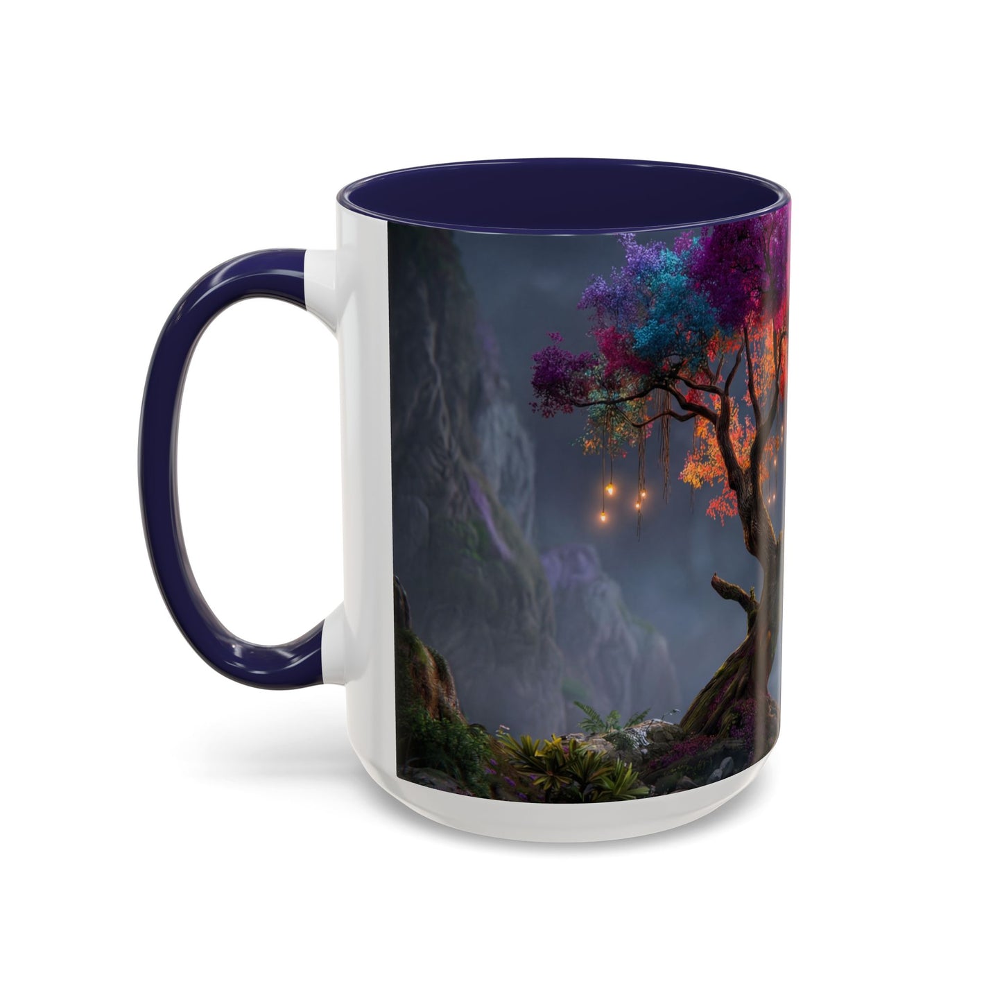 Prismatic River Tree Accent Coffee Mug (11, 15oz) – Neon Canopy Moonlight Reflections