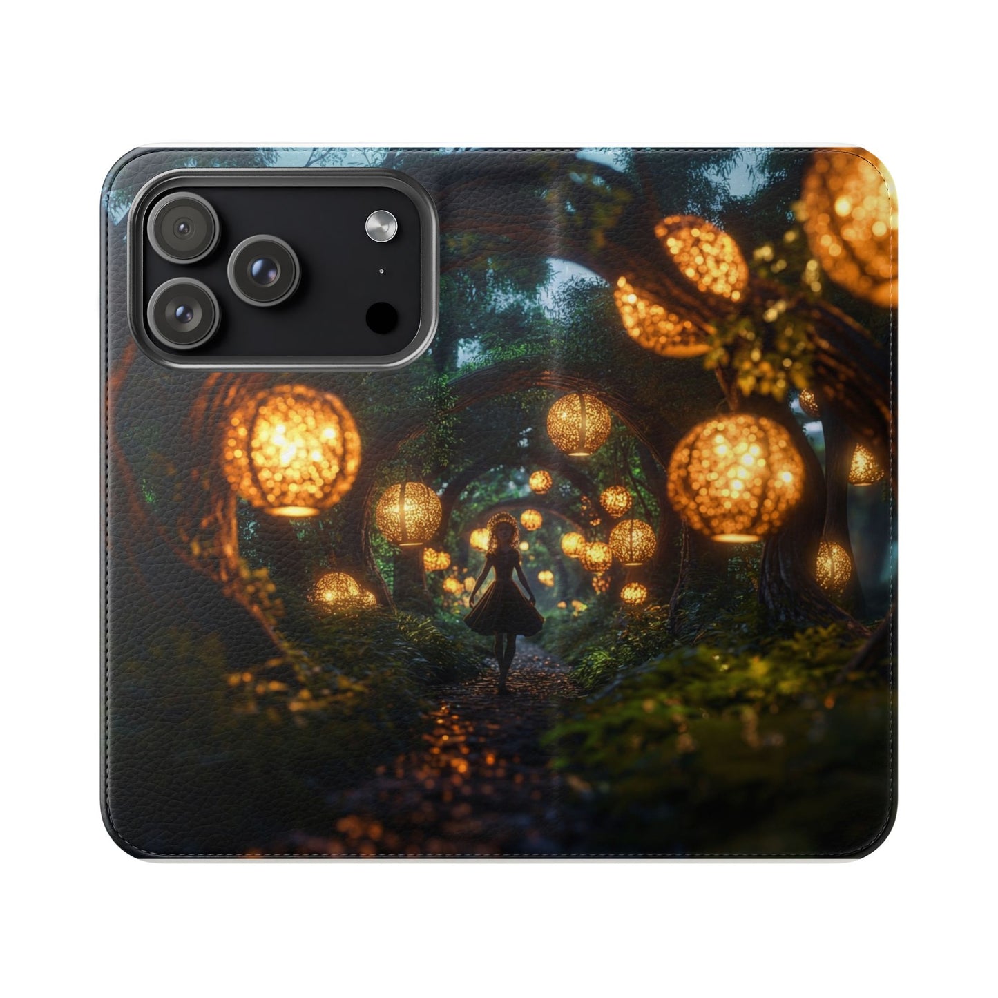 Lantern Archway Flip Cases – Girl Walking Through Forest Tunnel Art Case