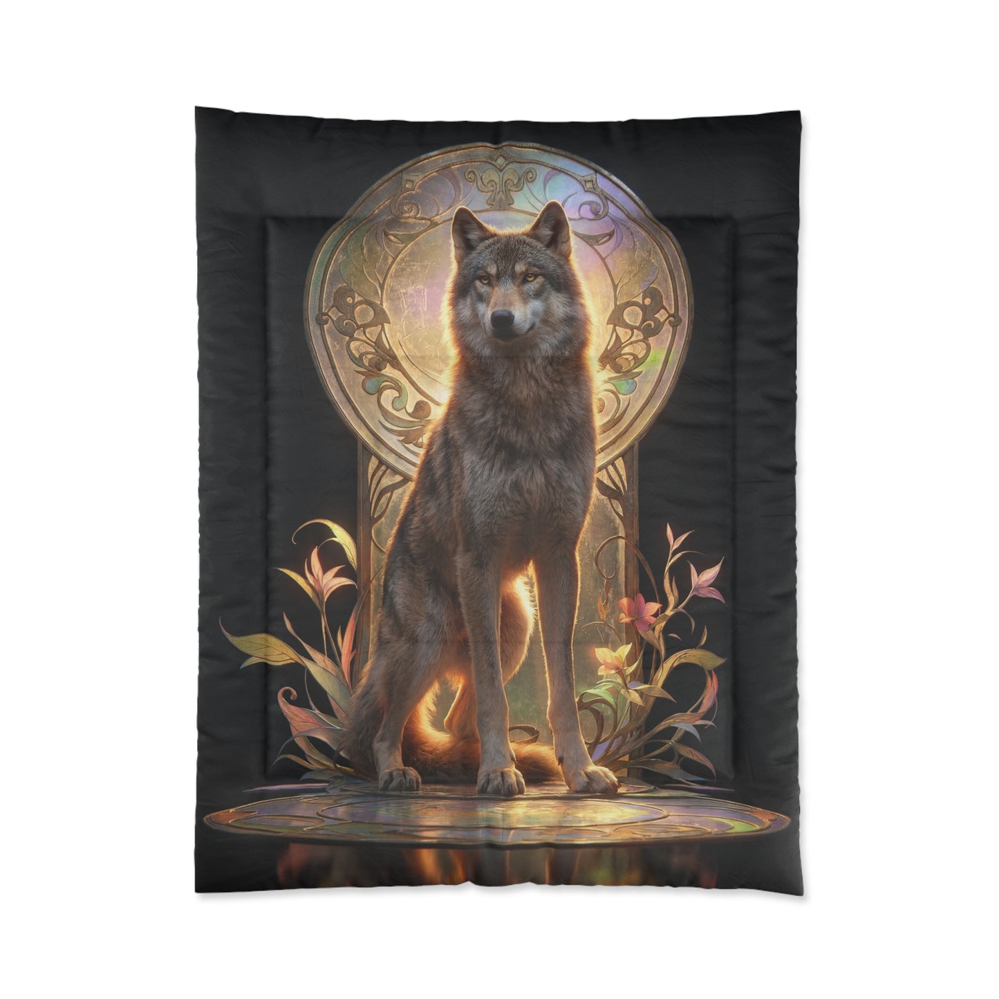 Regal Wolf Throne Comforter – Golden Hour Sentinel Dreamscape