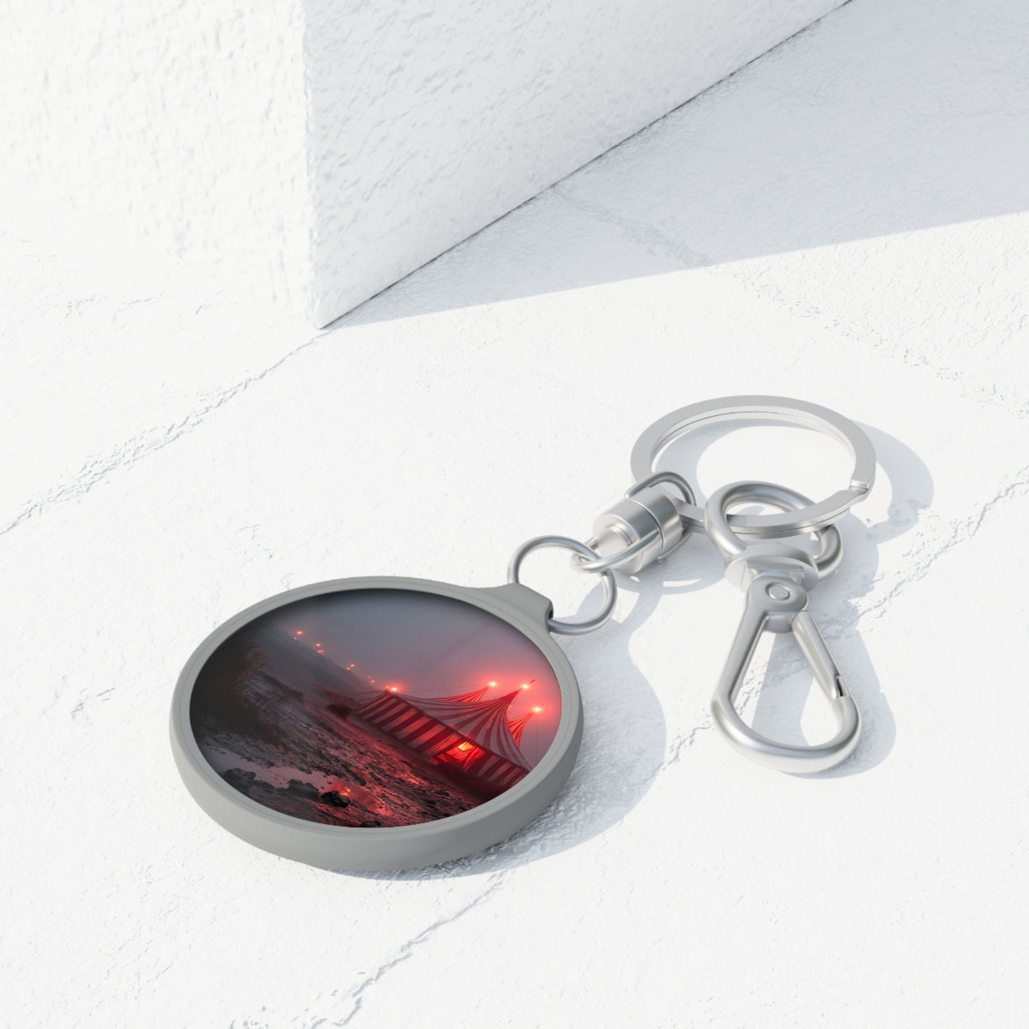 Crimson Circus Tent Keyring Tag – Midnight Mirage on the Shore