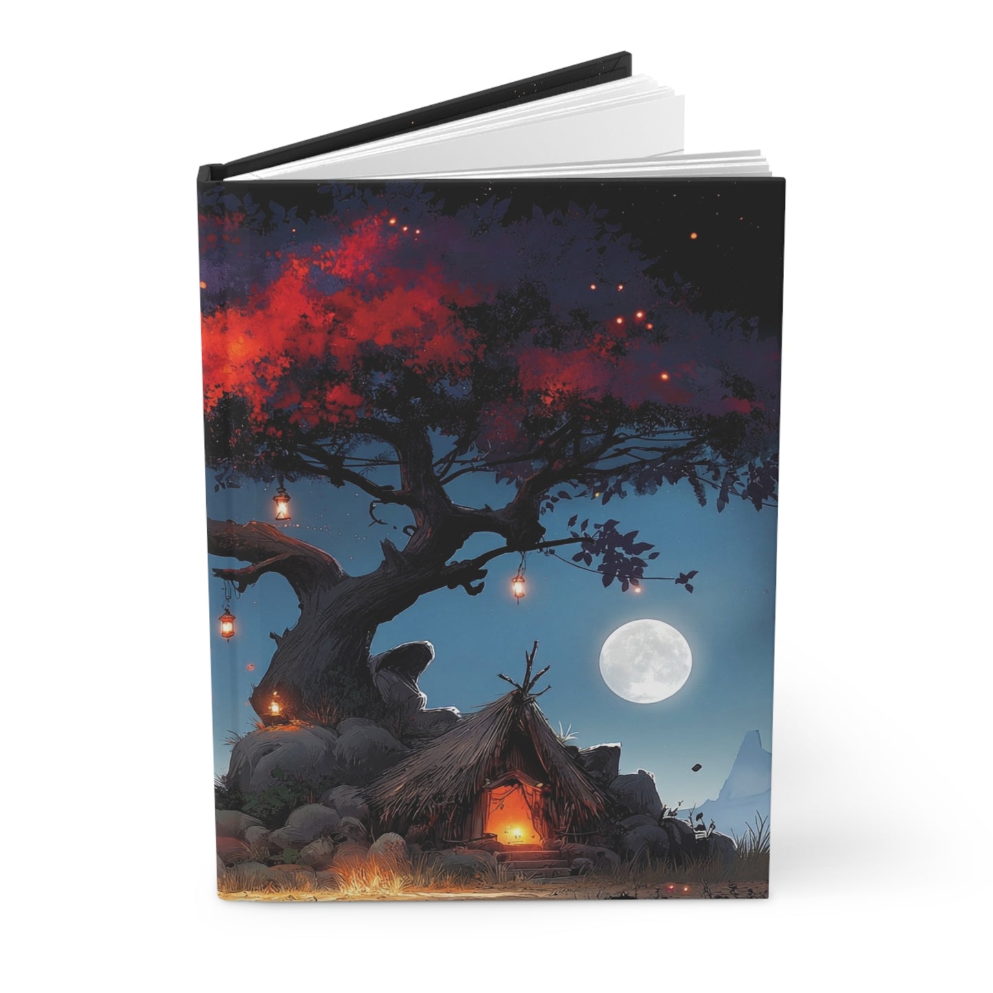 Whispering Grove Hardcover Journal Matte – Crimson Canopy Under Moonlit Sky