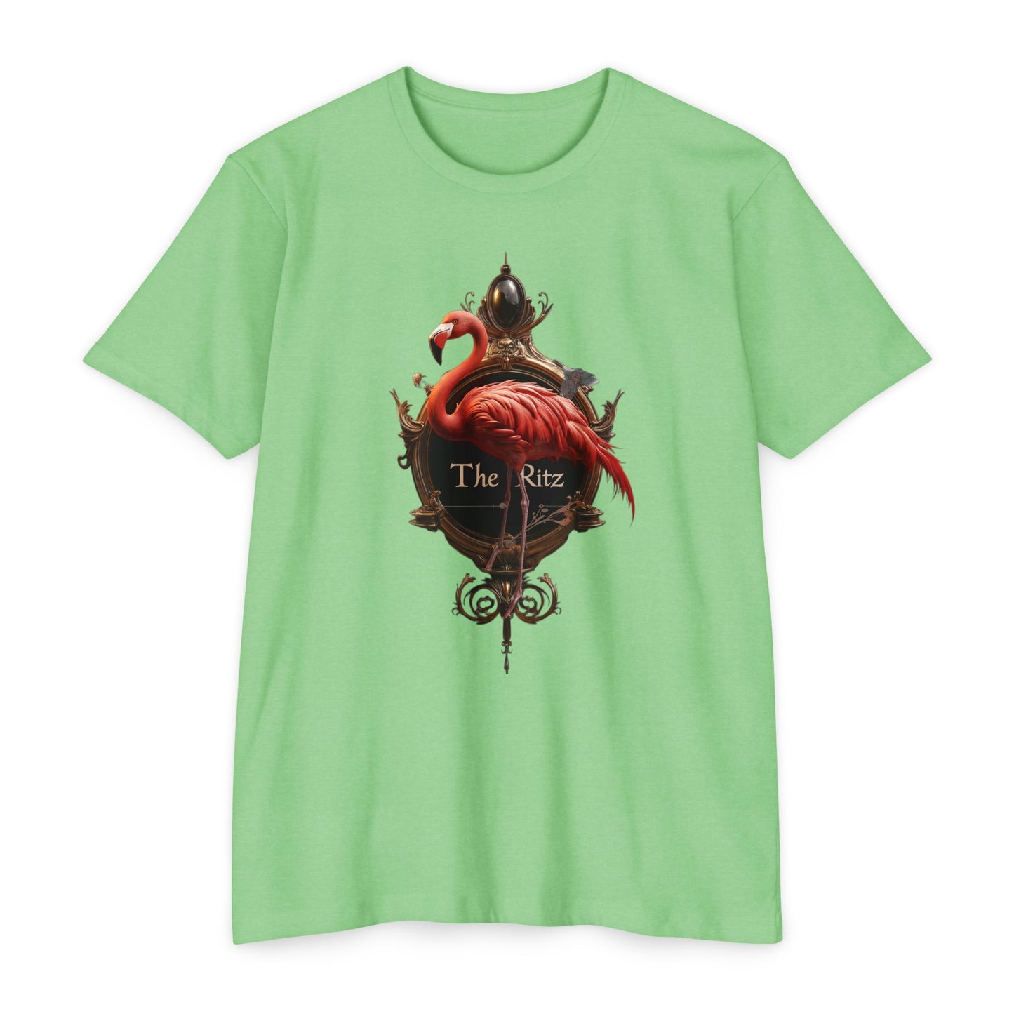 The Ritz Flamingo Ornate Clock T-shirt – Gilded Timepiece and Pink Bird Design