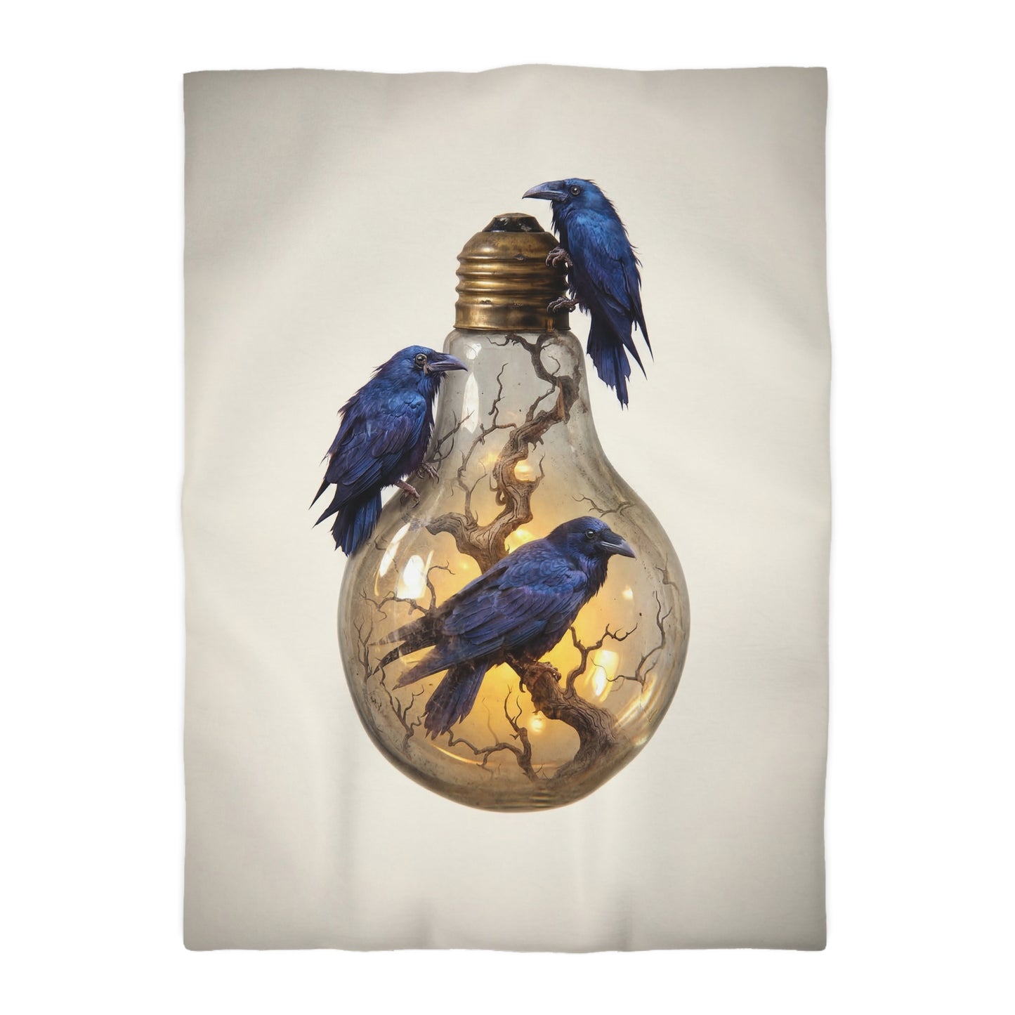 Ravens in the Lightbulb Microfiber Duvet Cover – Whispers of Illuminated Wisdom