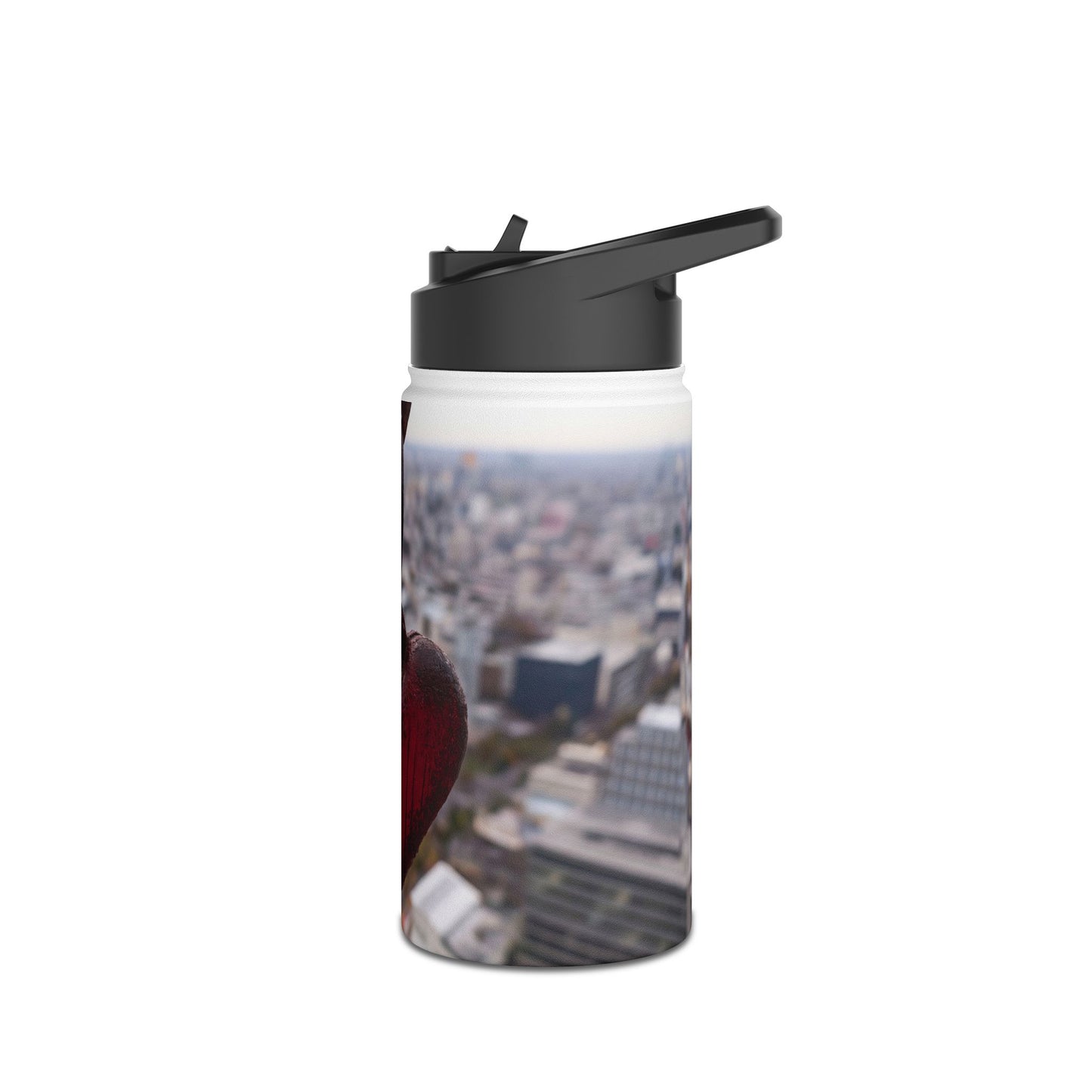Rusty Heart Weight Bottle – Suspended Over City Skyscrapers