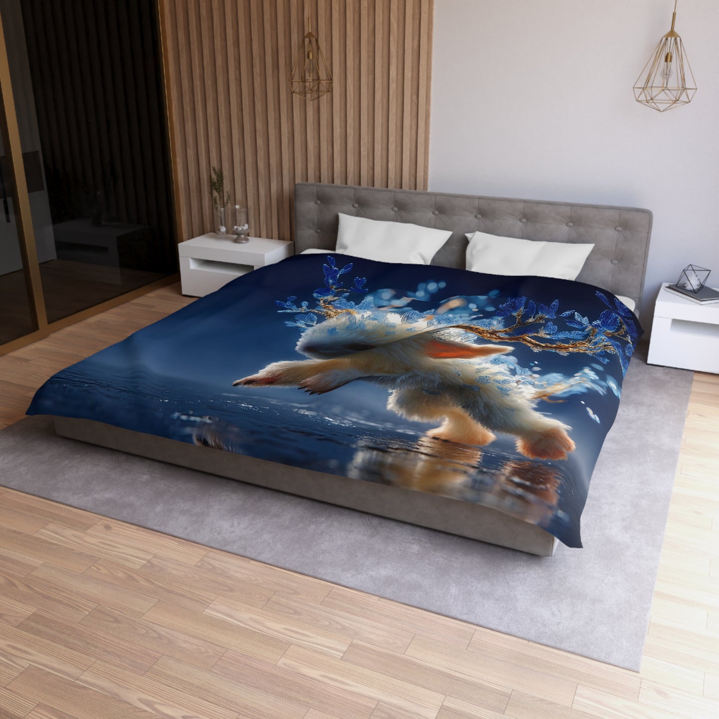 Frostbloom Bunny Microfiber Duvet Cover – Whimsical Winter Guardian