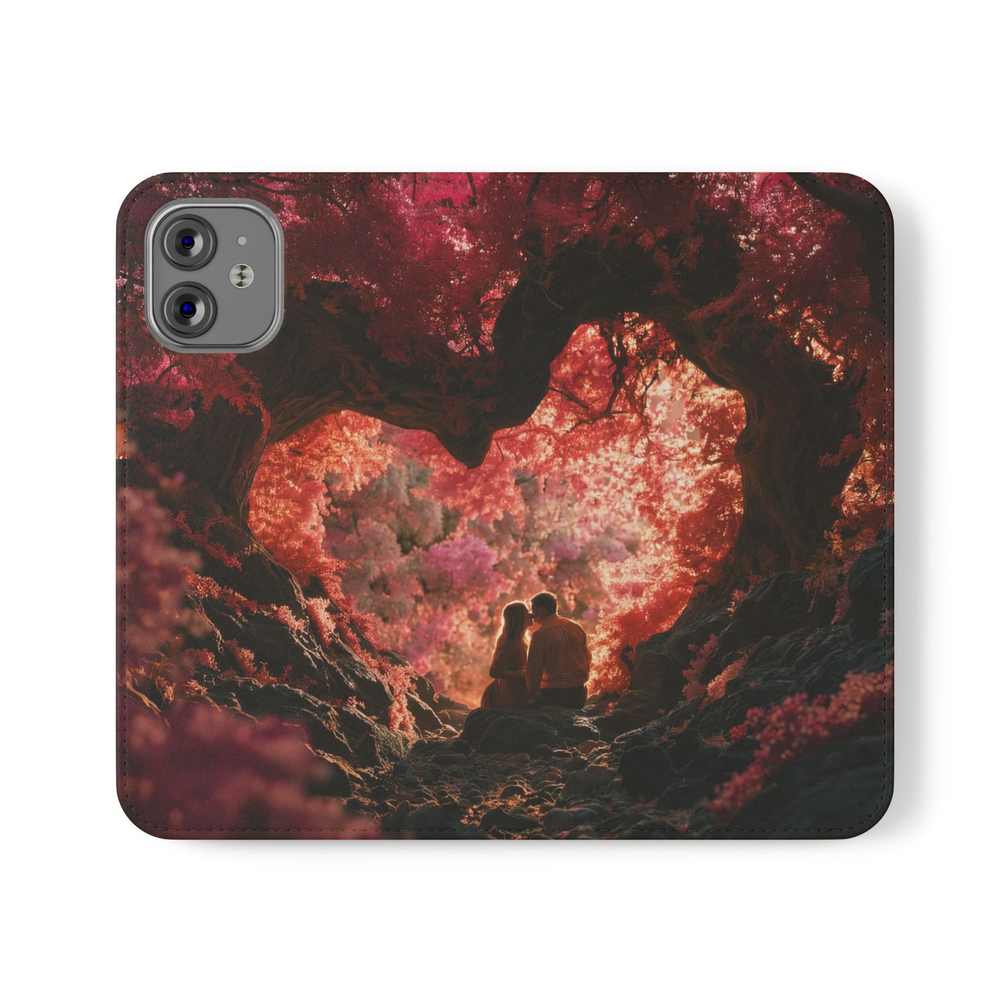 Crimson Arch Flip Cases – Heart-Shaped Canopy Romance