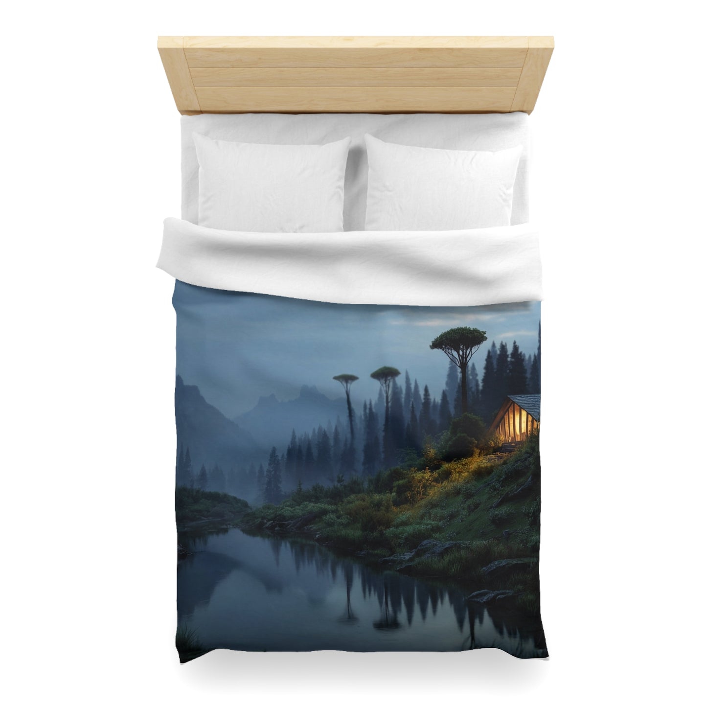 Moonlit Cabin Duvet Cover – Whispering Peaks & Silent Waters
