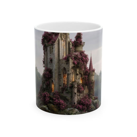 Rose-Clad Castle Ceramic Mug – Twilight Bloom Sanctuary