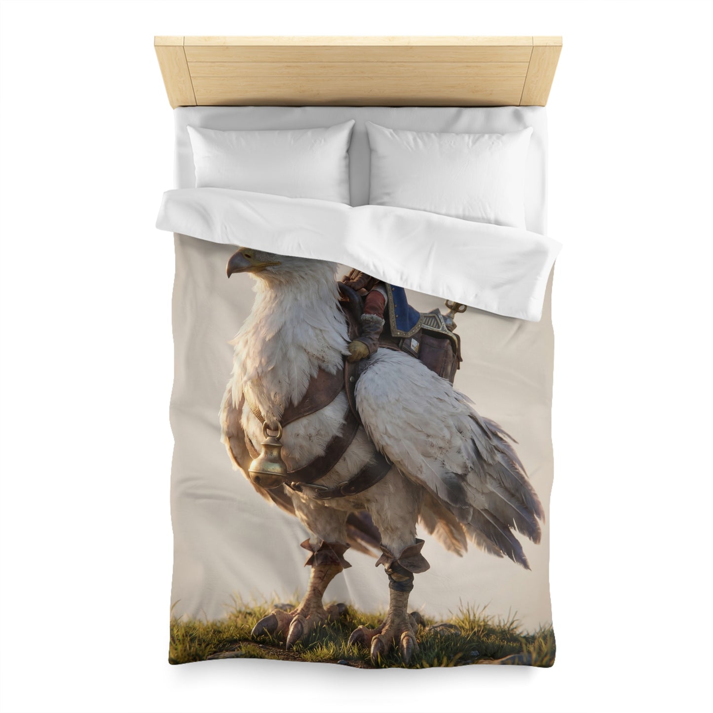 Young Rider on White Eagle Microfiber Duvet Cover – Sunset Horizon Companion