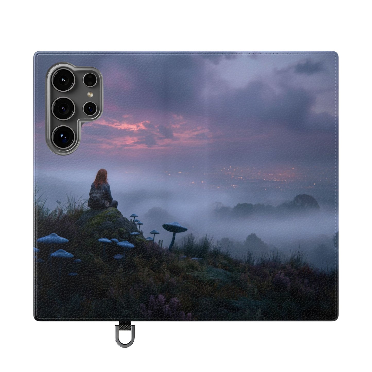 Misty Hilltop Flip Cases – Red-Haired Wanderer at Twilight