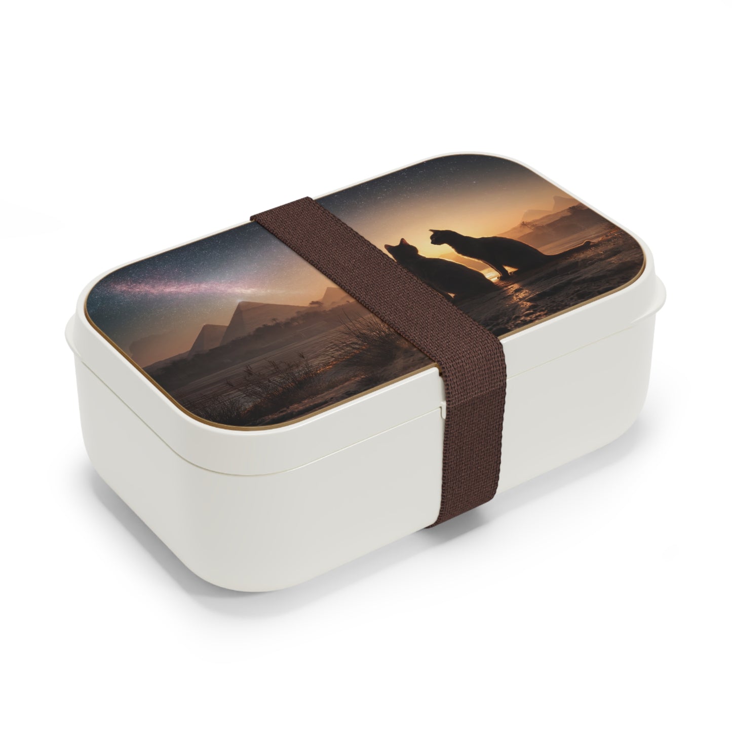 Starlit Pyramids Bento Lunch Box – Midnight Cats at Giza Silhouette