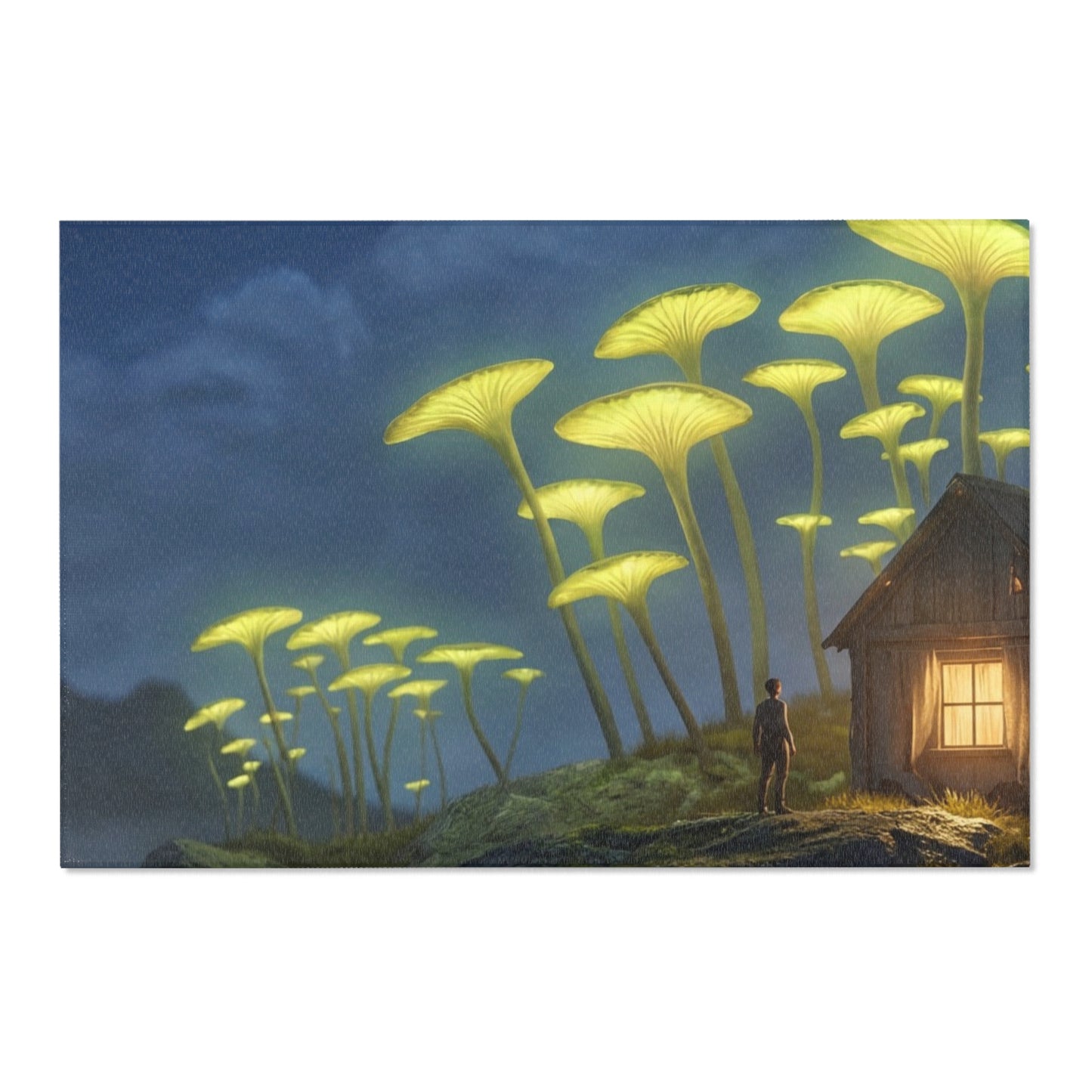 Luminescent Mushroom Cottage Rug – Twilight Haven by the Lake