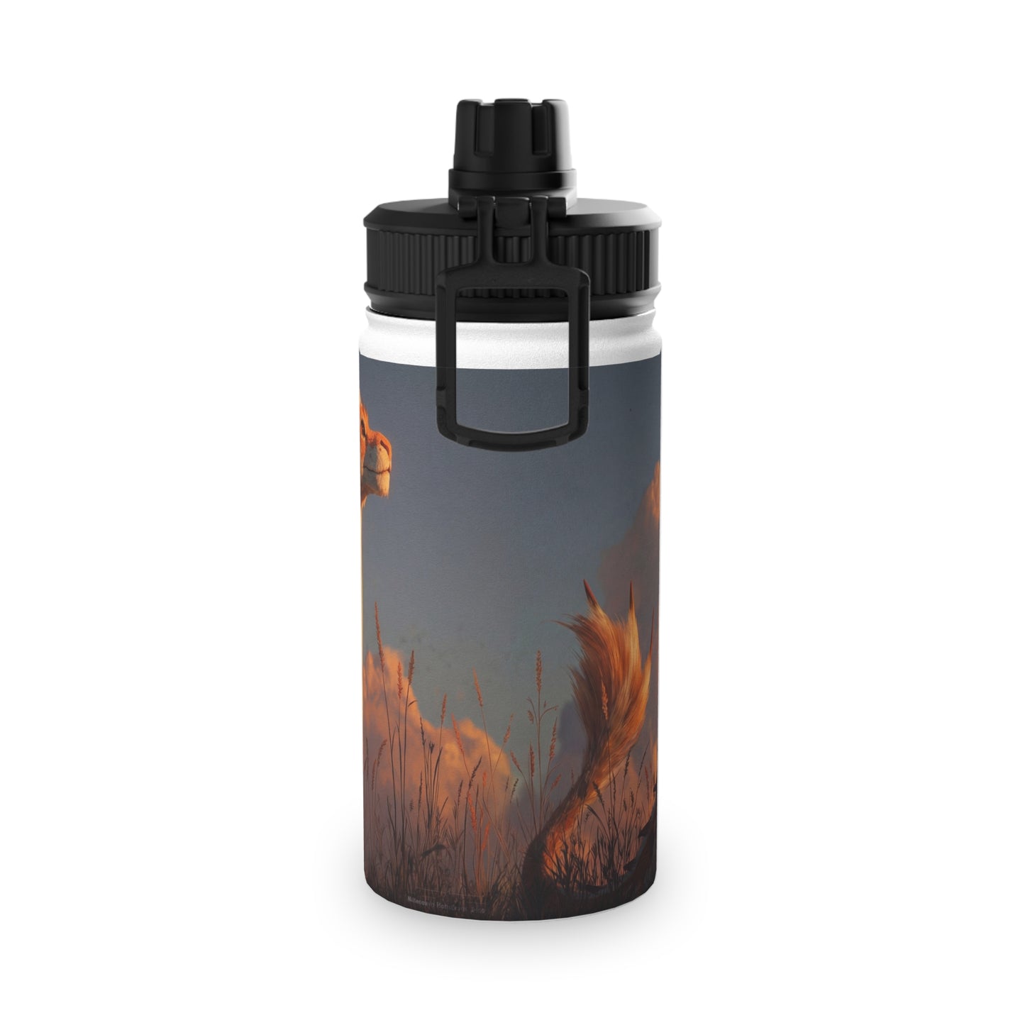 Sunset Sentinel Dragon Stainless Steel Water Bottle, Sports Lid – Amber Scale Horizon