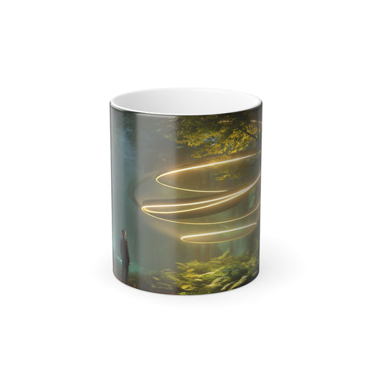 Luminous Spiral Forest Mug, 11oz – Golden Light Rings and Solitary Walker
