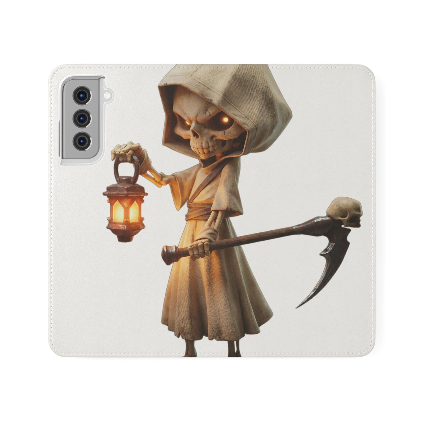 Lantern-Bearing Sentinel Flip Cases – Hooded Guardian with Scythe and Warm Glow