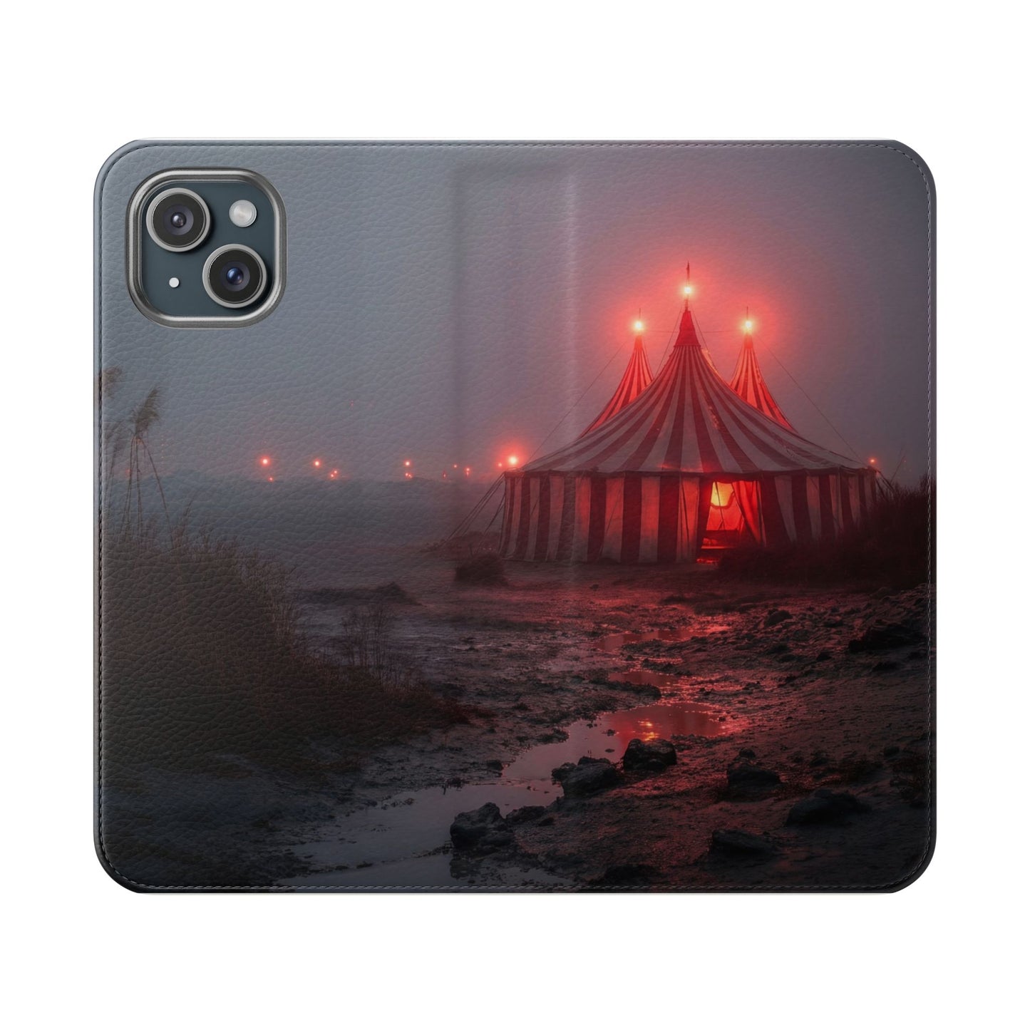 Crimson Circus Tent Flip Cases – Misty Coastside Lantern Scene