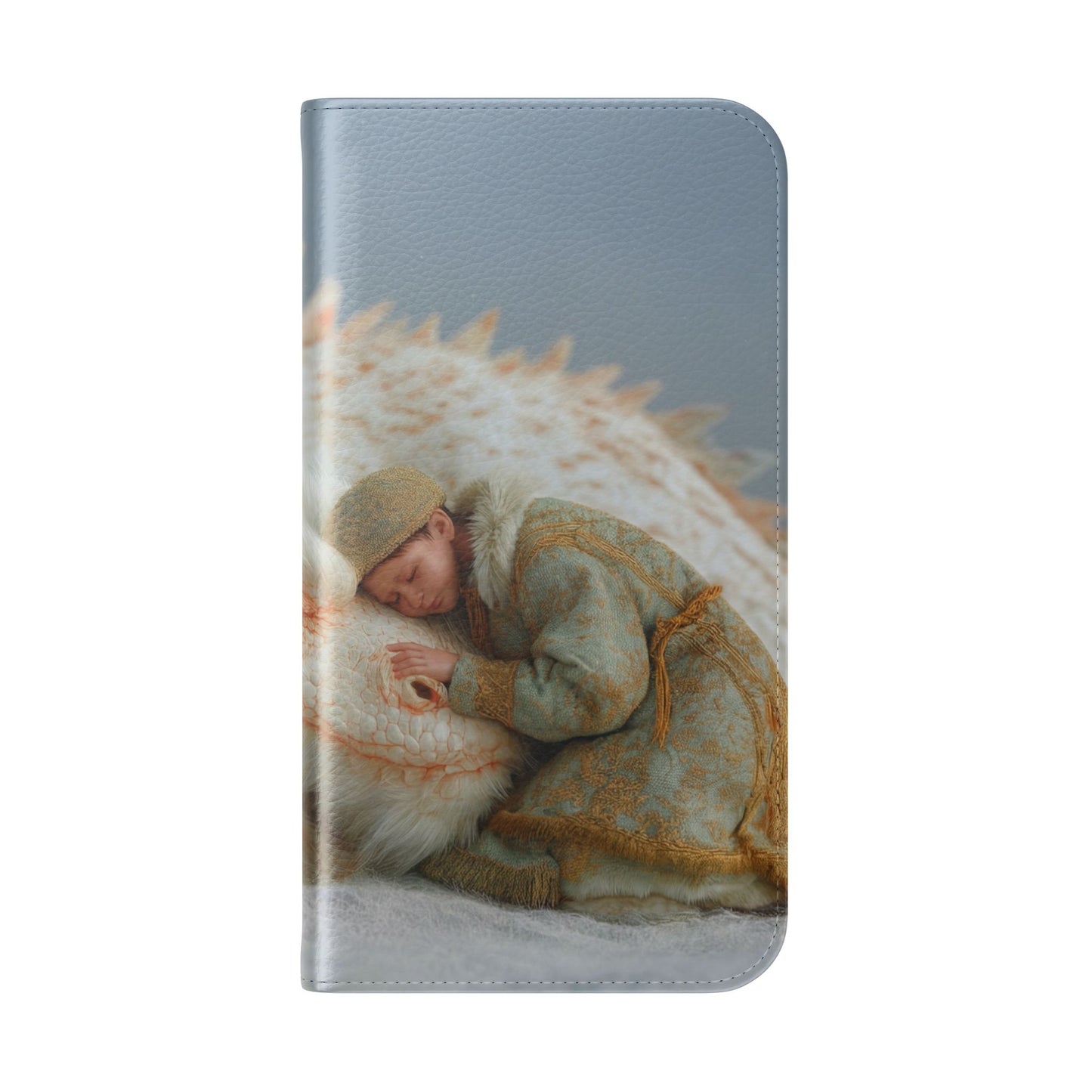 Sleeping Child and Dragon Flip Cases – Snowy Guardian Embrace
