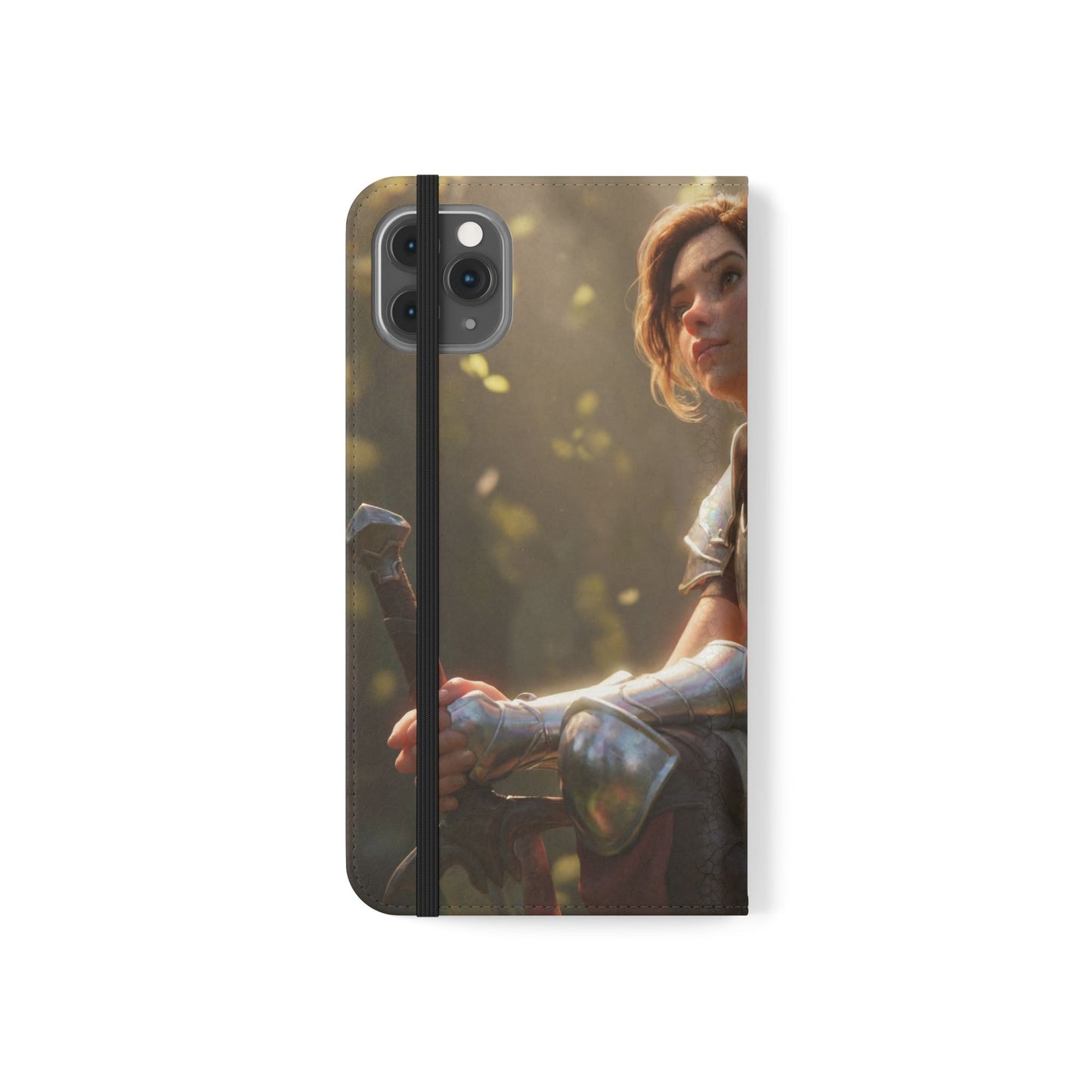Elven Knight with Dragon Flip Cases – Iridescent Armor & Tiny Guardian Portrait