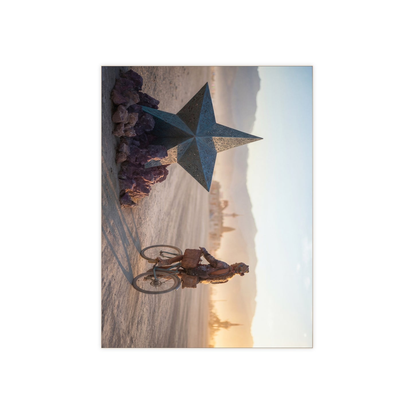Desert Star Cyclist Ceramic Photo Tile – Golden Hour Wanderer