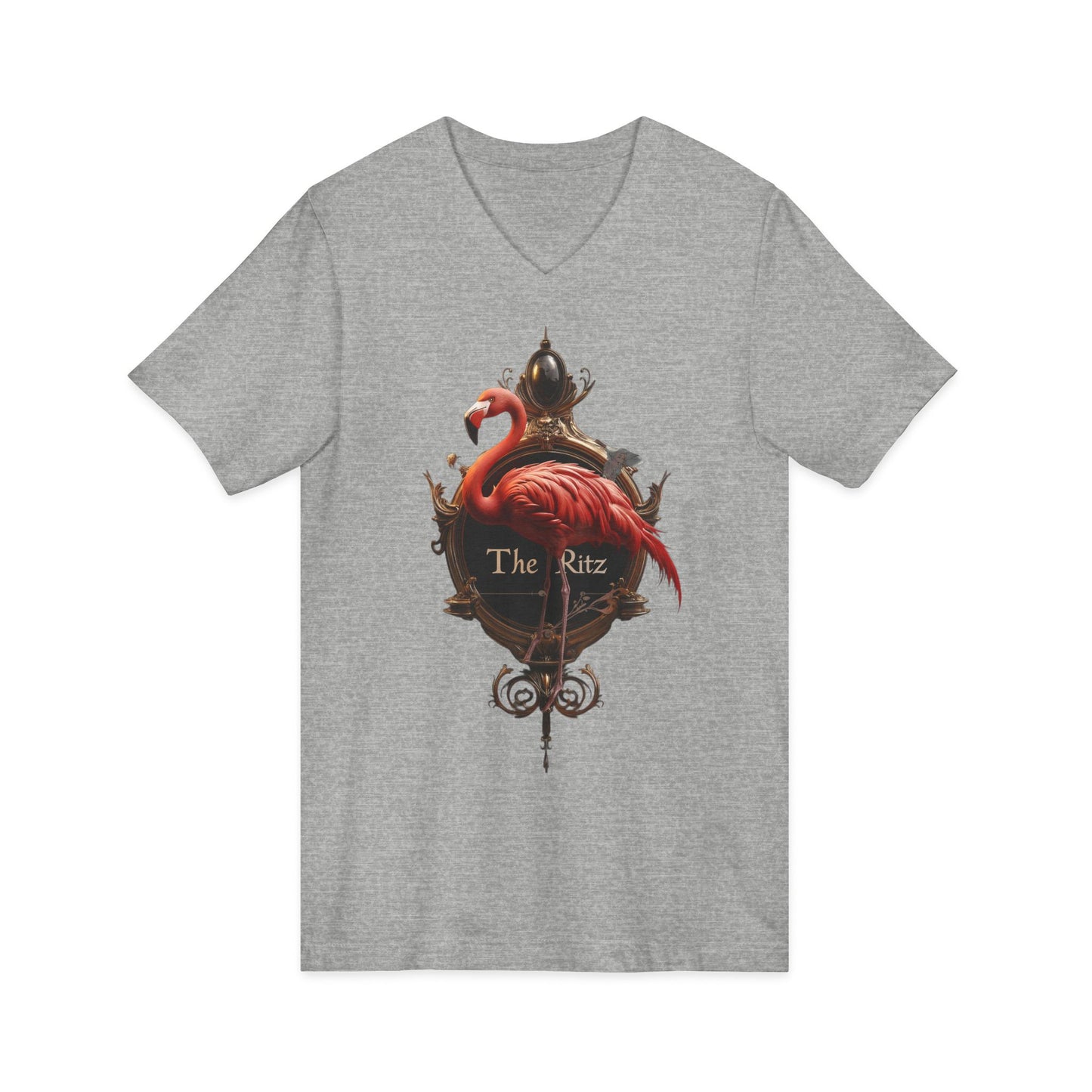 The Ritz Flamingo Sign V-Neck Tee – Gilded Ornament Graphic Print