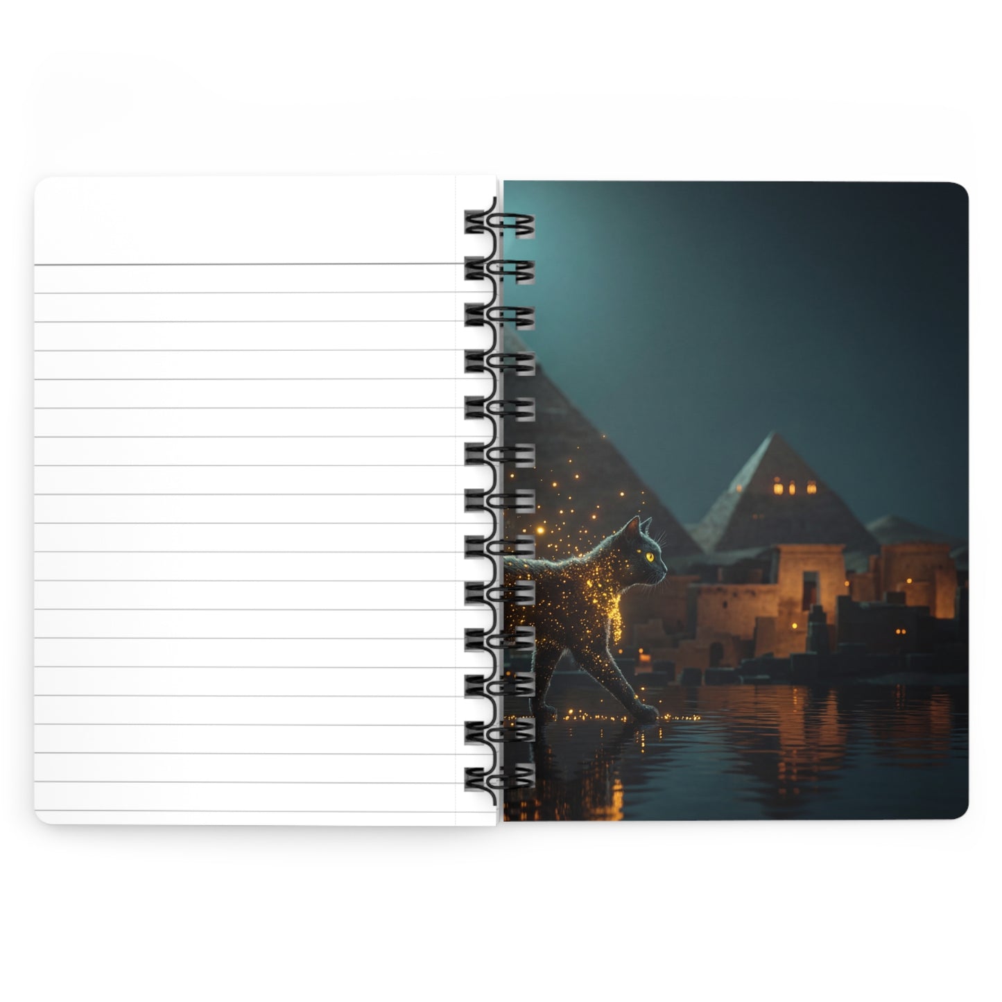 Starlit Cat by Pyramids Spiral Bound Journal – Midnight Nile Guardian