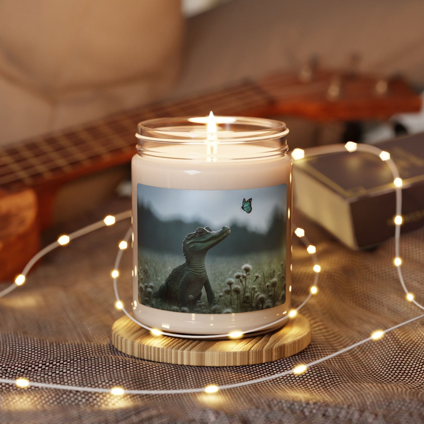 Curious Caiman Scented Soy Candle, 9oz – Teal Butterfly Whispers in Mist