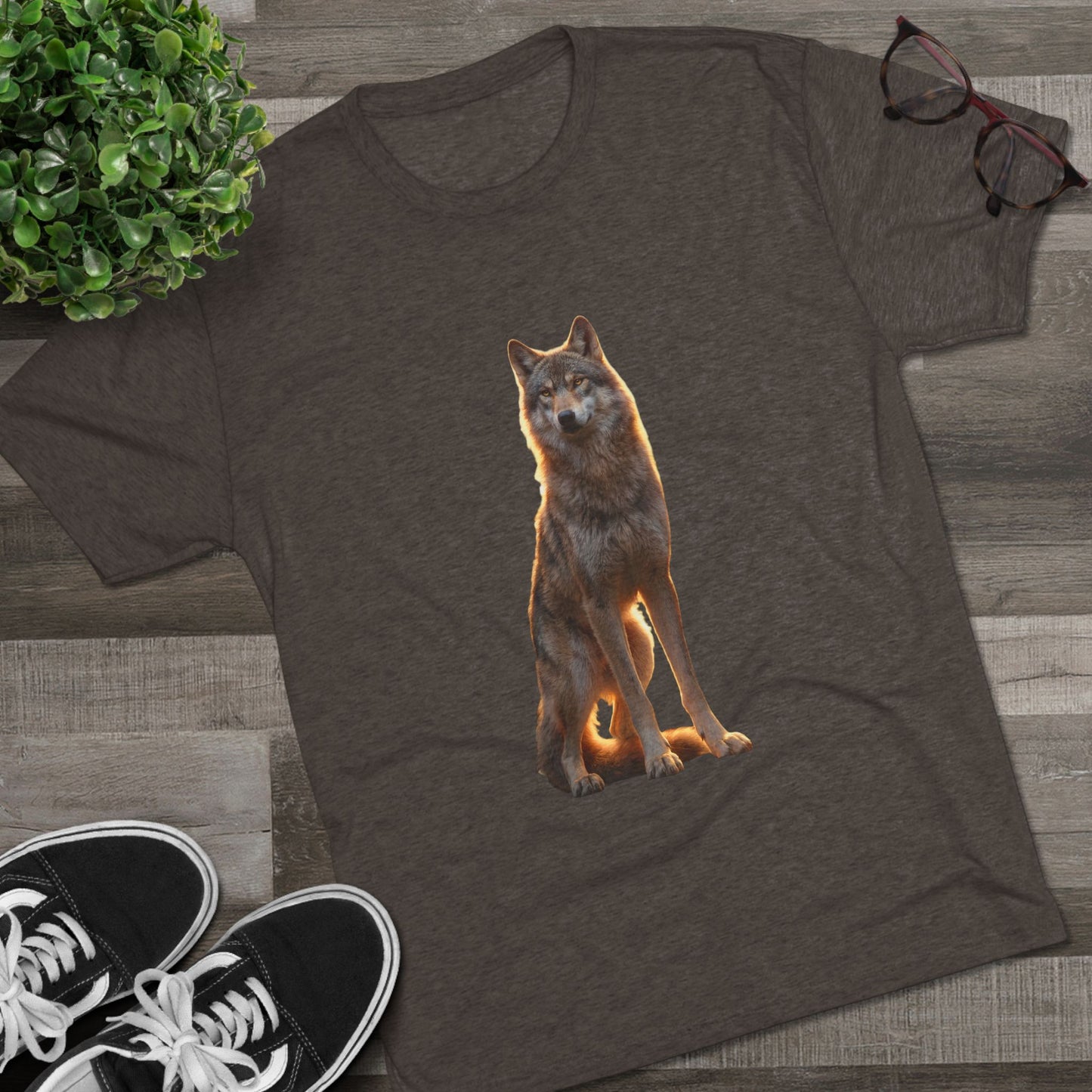 Solitary Wolf Unisex Tri-Blend Crew Tee – Golden Hour Sentinel Portrait