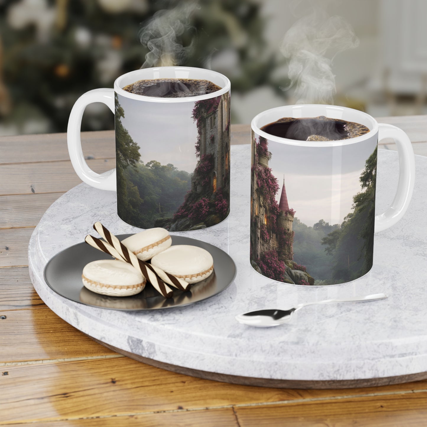 Rose-Wreathed Castle Ceramic Mugs (11oz\15oz\20oz) – Twilight Sanctuary