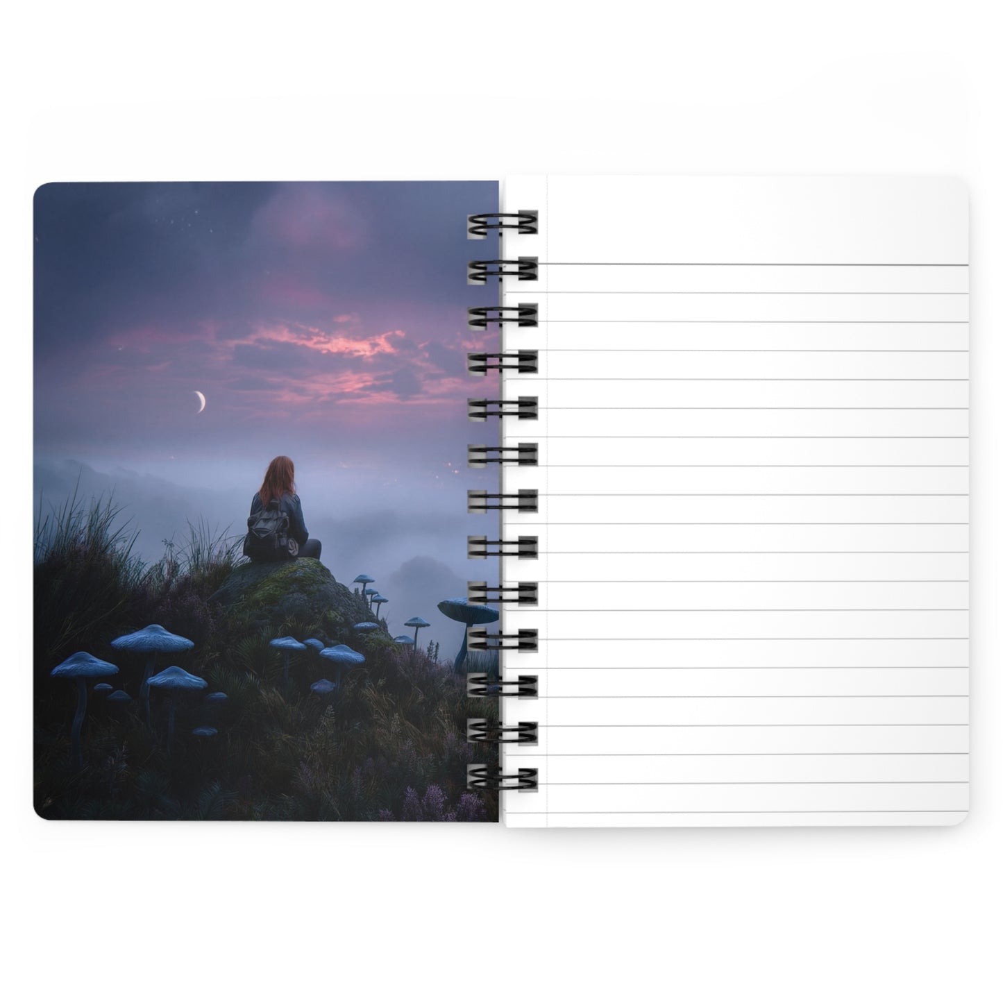Moonlit Mushroom Sentinel Spiral Bound Journal – Twilight Watcher’s Quiet Reflection
